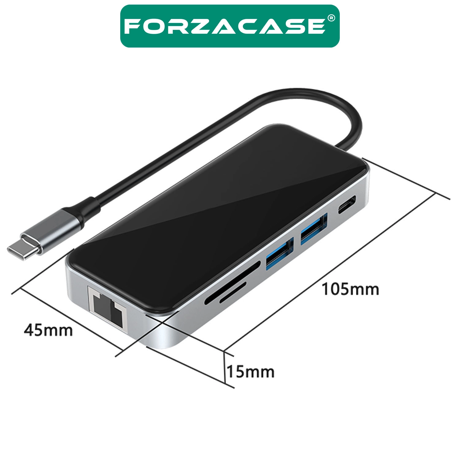 Forzacase Type-C To HDMI 5*USB 3.0 RJ45 Usb-C 60W Tf ve Sd Dönüştürücü 10in1 Hub - FC1153