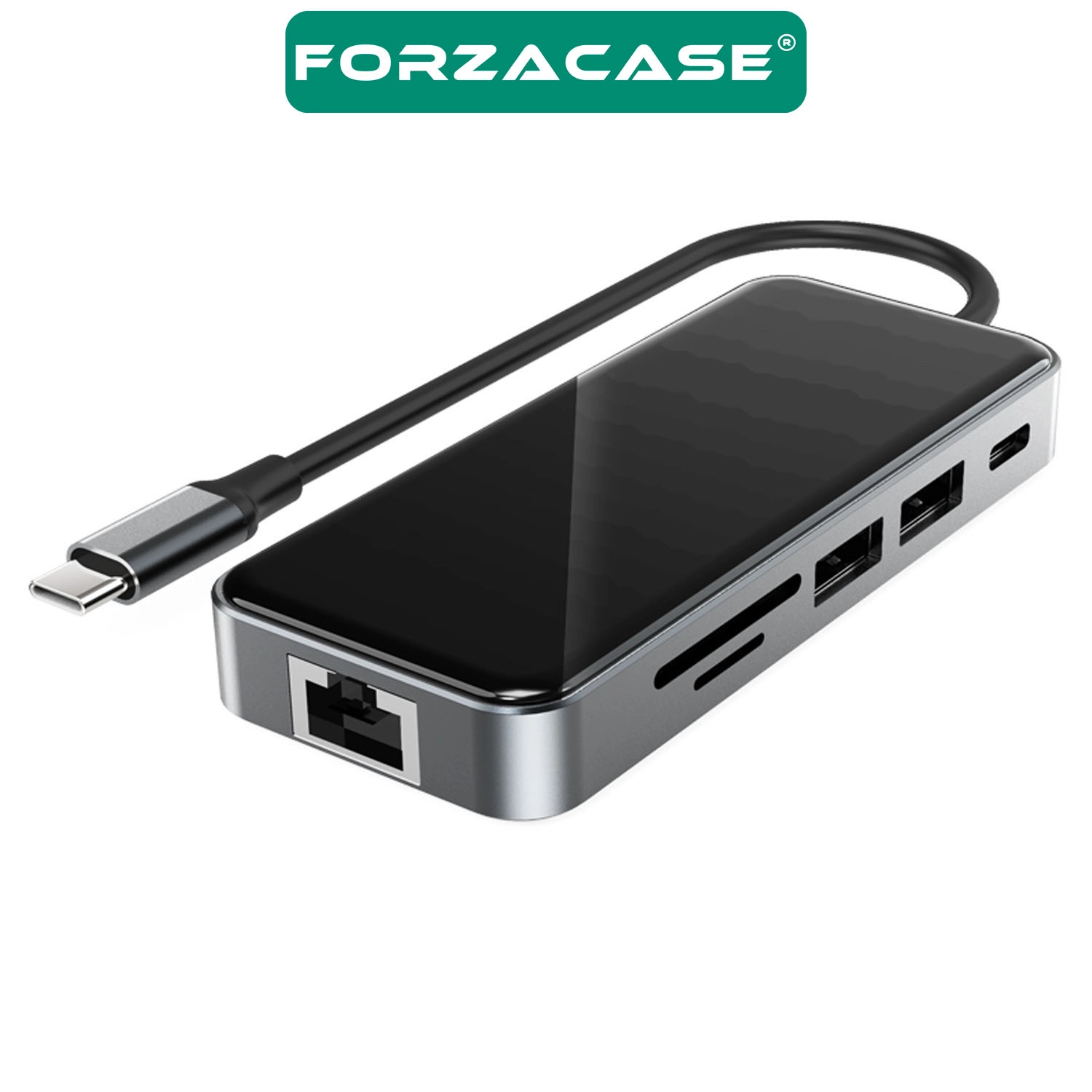 Forzacase Type-C To HDMI 5*USB 3.0 RJ45 Usb-C 60W Tf ve Sd Dönüştürücü 10in1 Hub - FC1153