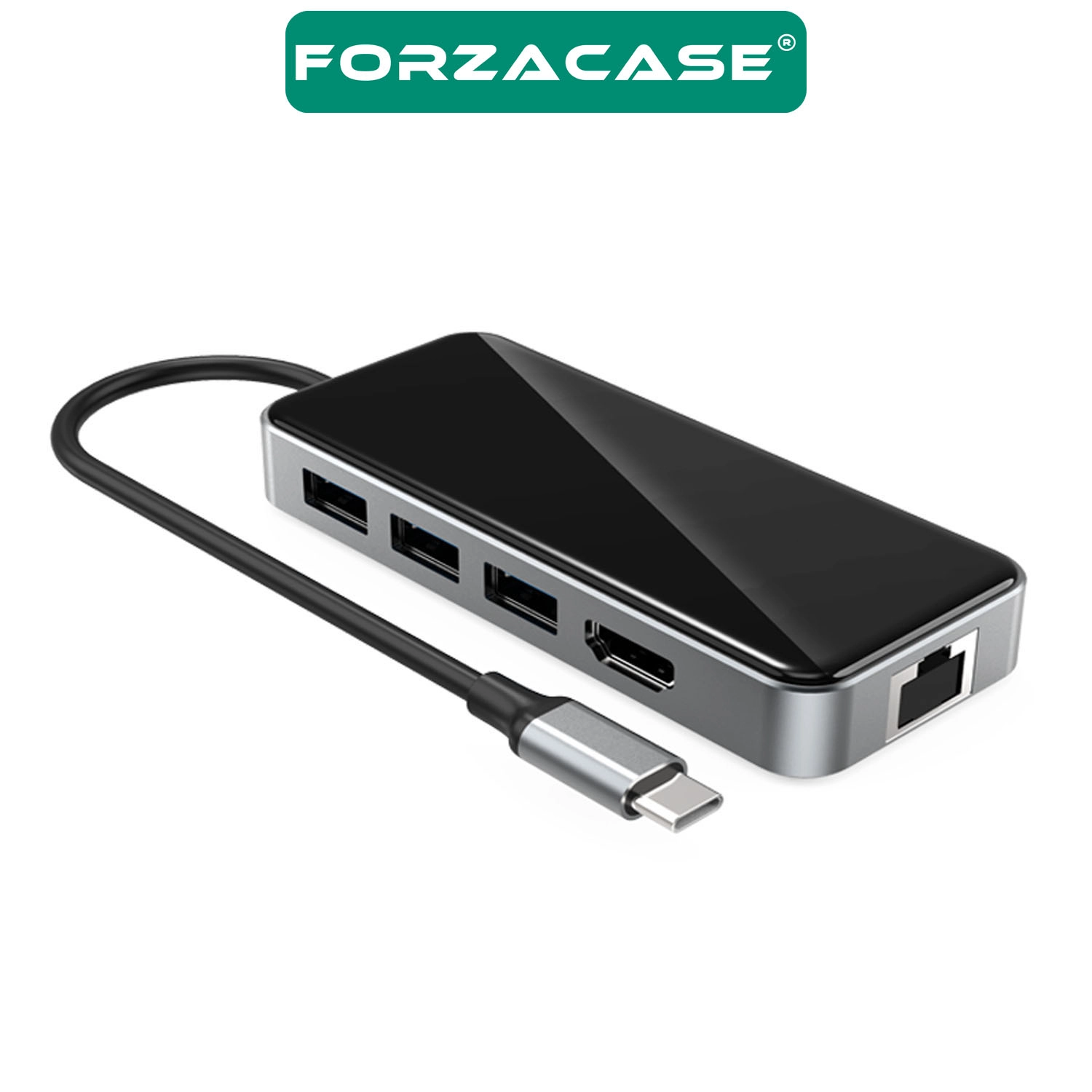 Forzacase Type-C To HDMI 5*USB 3.0 RJ45 Usb-C 60W Tf ve Sd Dönüştürücü 10in1 Hub - FC1153