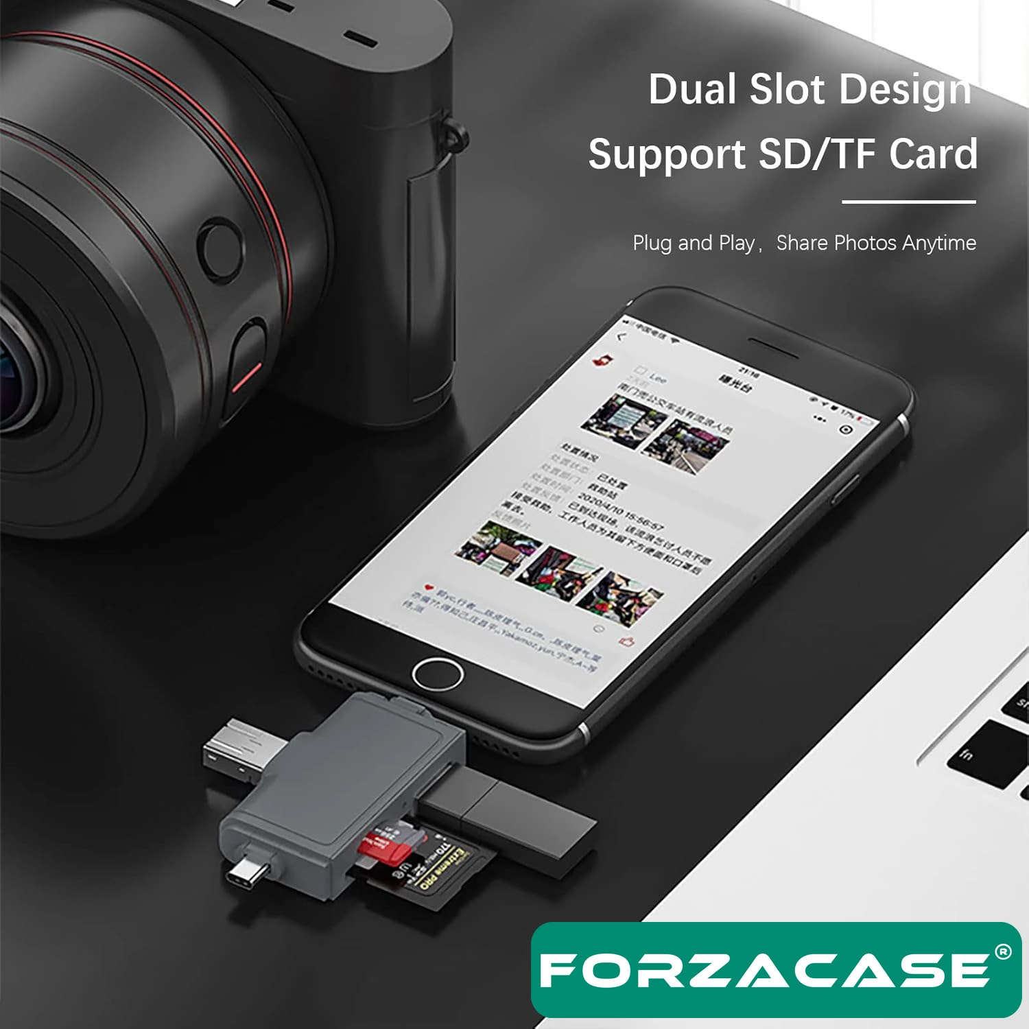 Forzacase Type-C, Lightning, Micro USB uyumlu USB 3.0 OTG SD Kart Okuyucu Çevirici Adaptör - FC1159
