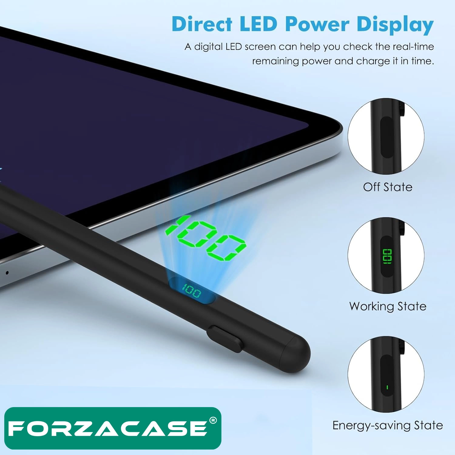 Forzacase iOS Android Tablet ve Telefonlar ile uyumlu Led Göstergeli Dokunmatik Kalem - FC1161