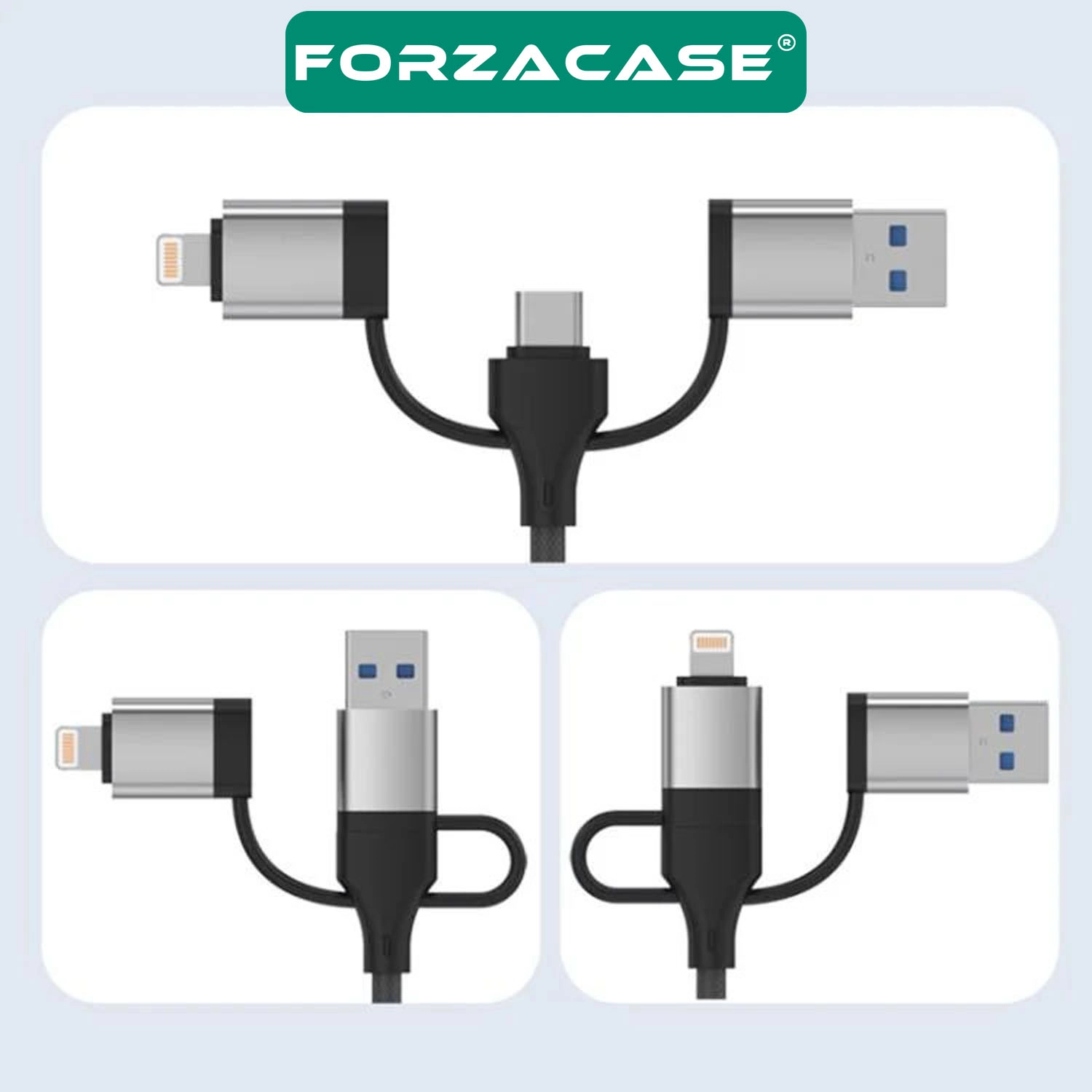 Forzacase 3in1 iPhone Lightning, Type-C, USB Girişli 3.5 mm Aux Çevirici Kulaklık Jak Adaptör FC1164