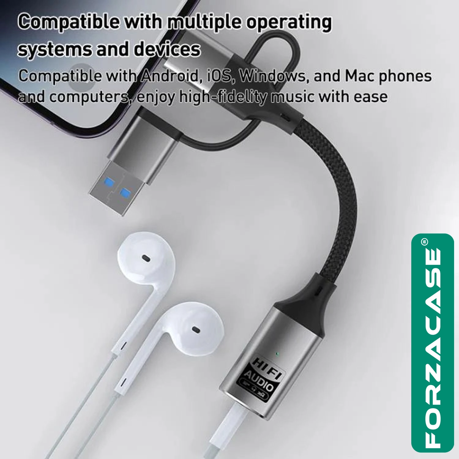 Forzacase 3in1 iPhone Lightning, Type-C, USB Girişli 3.5 mm Aux Çevirici Kulaklık Jak Adaptör FC1164