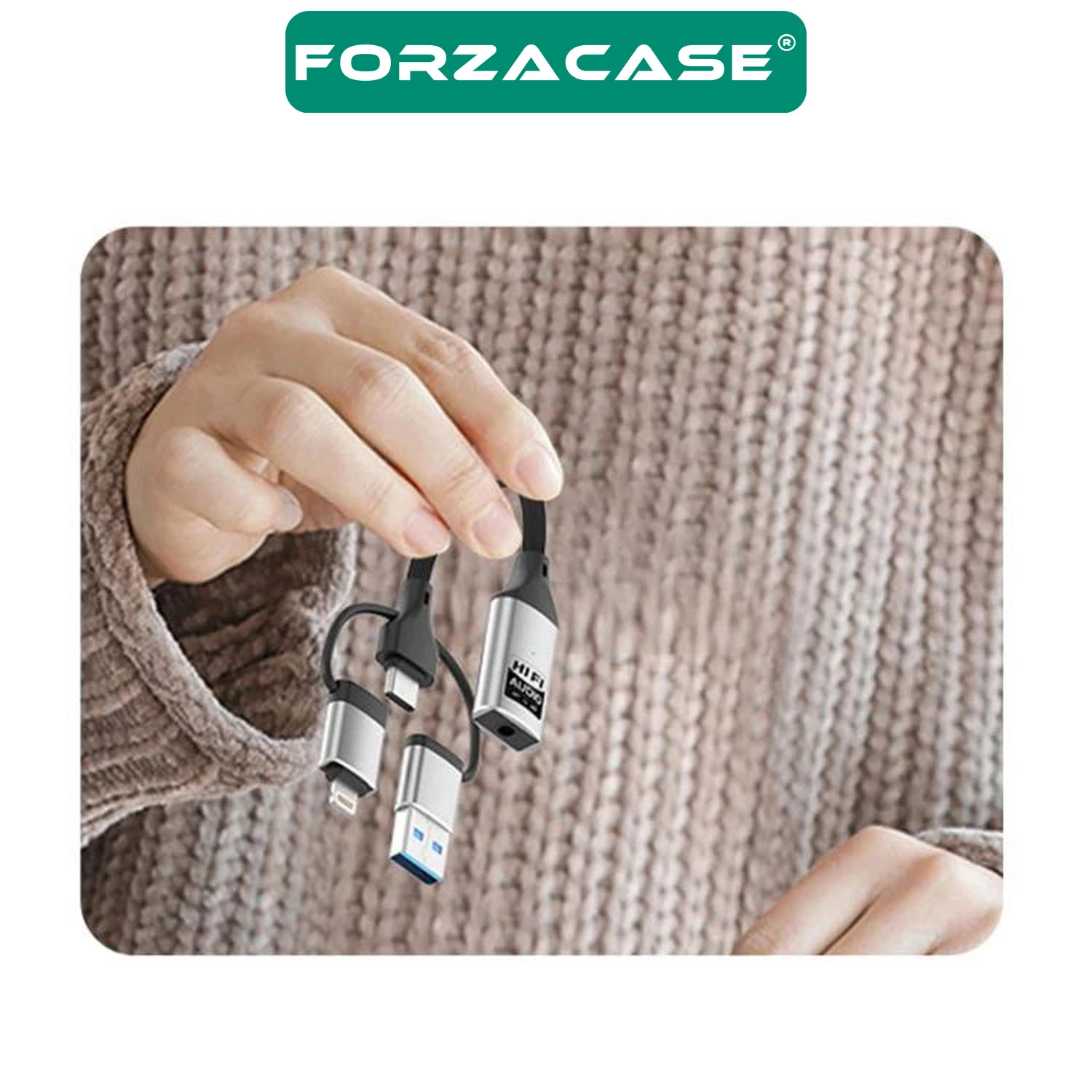 Forzacase 3in1 iPhone Lightning, Type-C, USB Girişli 3.5 mm Aux Çevirici Kulaklık Jak Adaptör FC1164