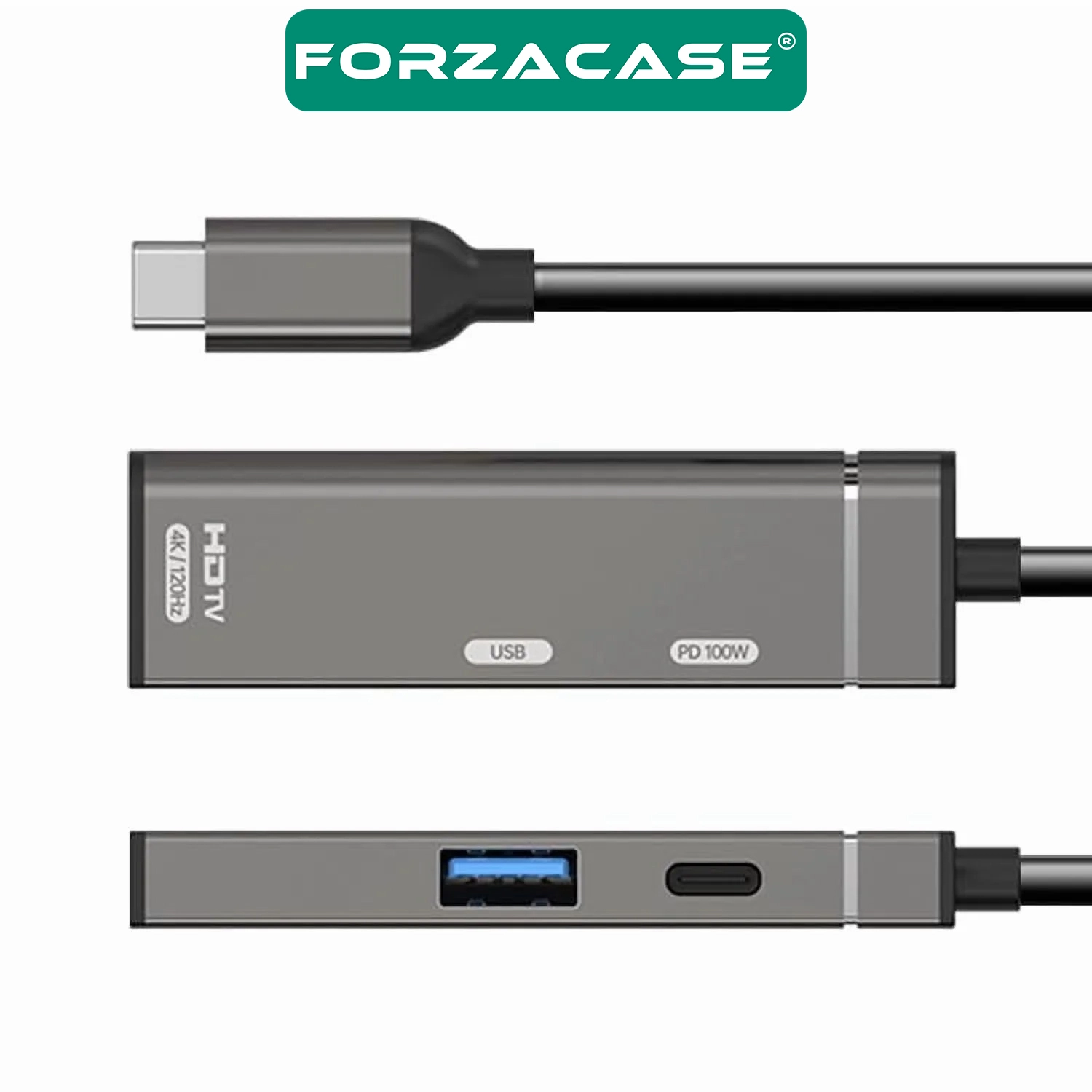 Forzacase 3in1 Taşınabilir Type-C to 4K HDMI Ultra HD 100W PD USB Çevirici Adaptör - FC1166