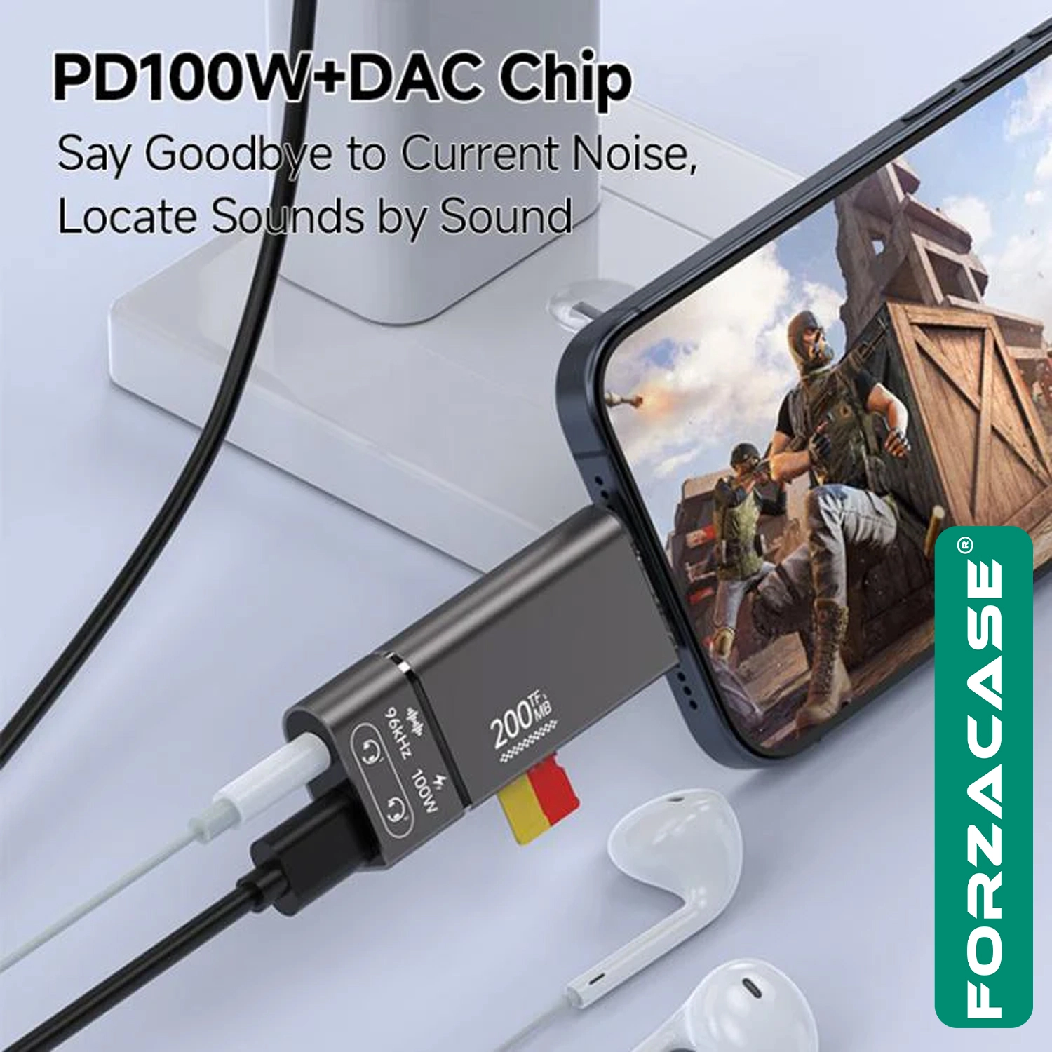 Forzacase 4in1 Taşınablilir Type-C to 3.5mm Aux , 100W PD ve TF Kart Okuyucu Çevirici Adaptör - FC1167