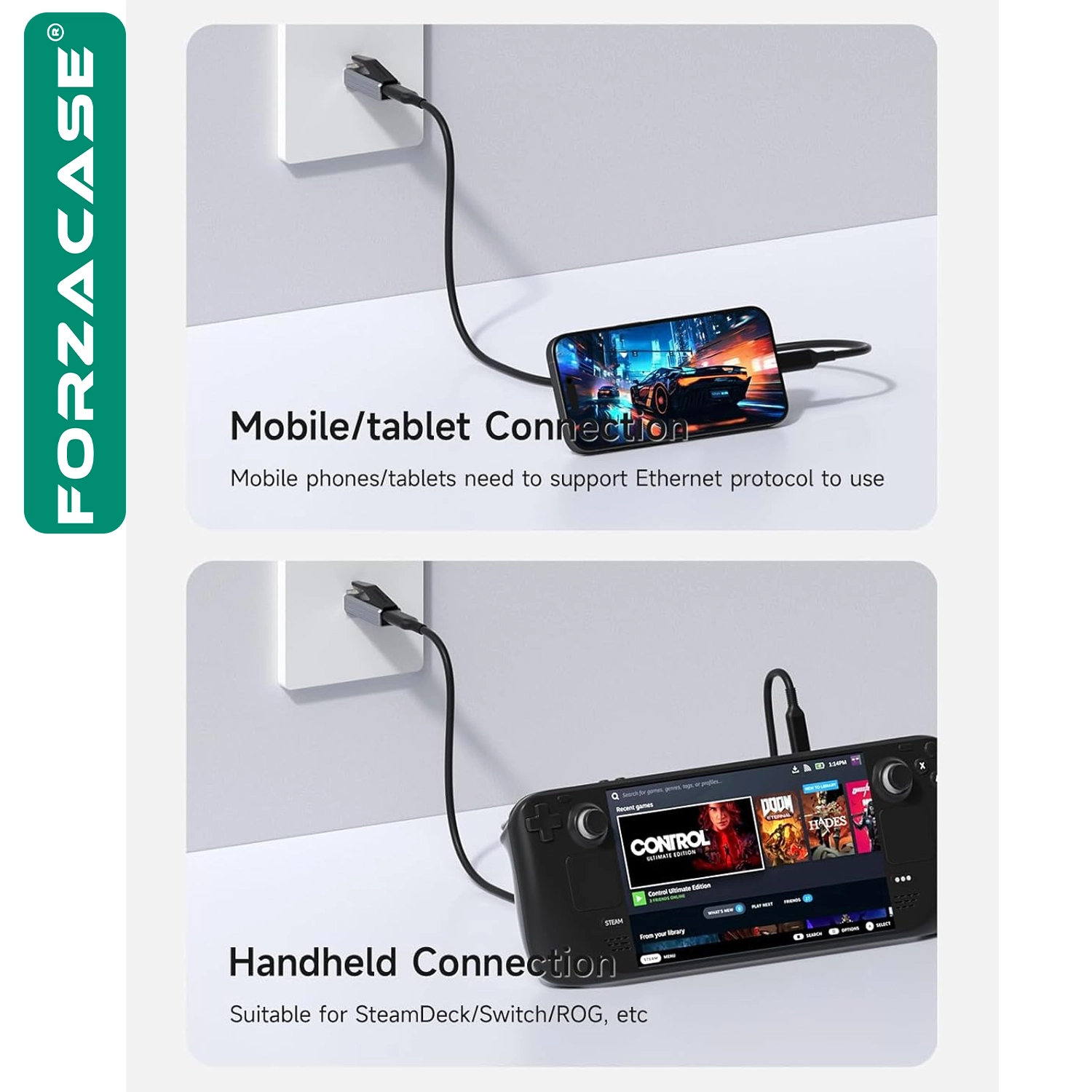 Forzacase Tablet Telefon PC için Taşınabilir Type-C to RJ45 Ethernet Adaptörü - FC1169