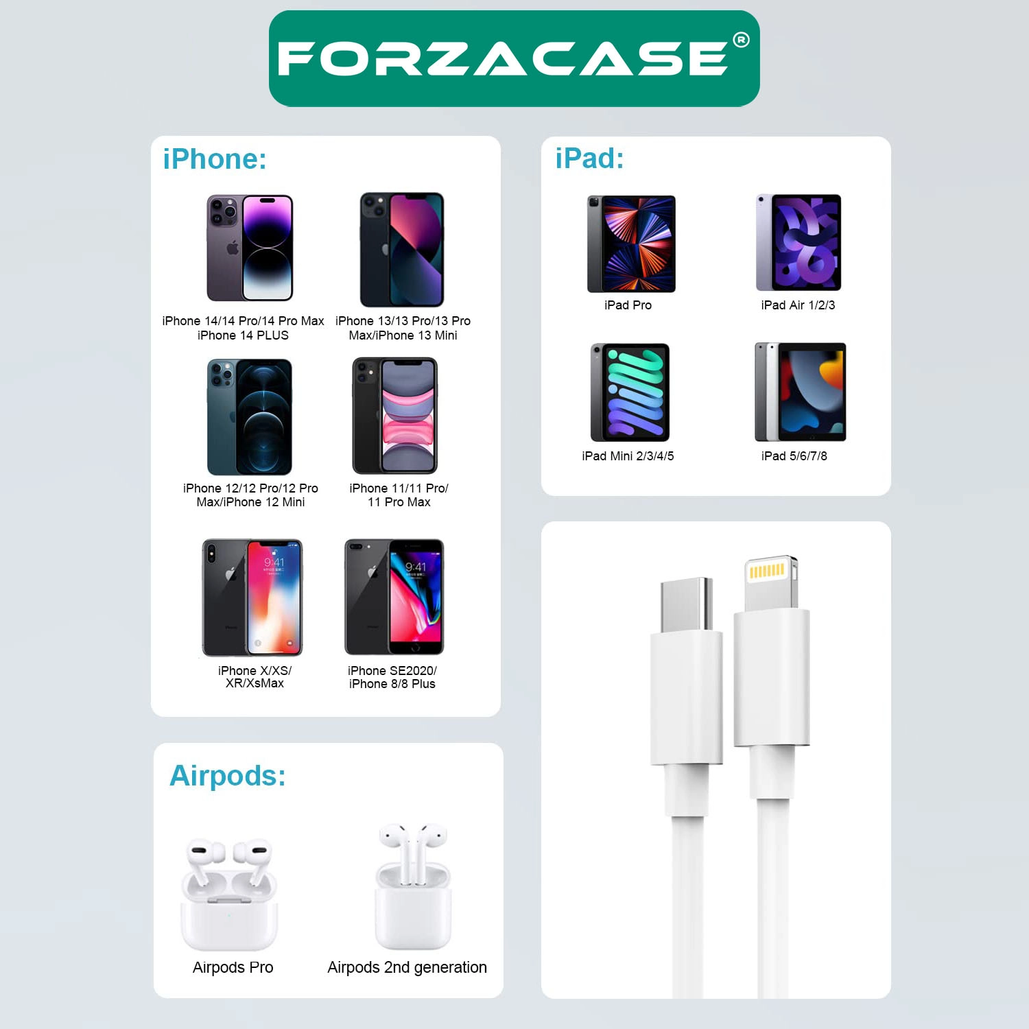 Forzacase USB-C Type-C to Lightning Kablosu PD Şarj Kablosu 3 metre - FC1173