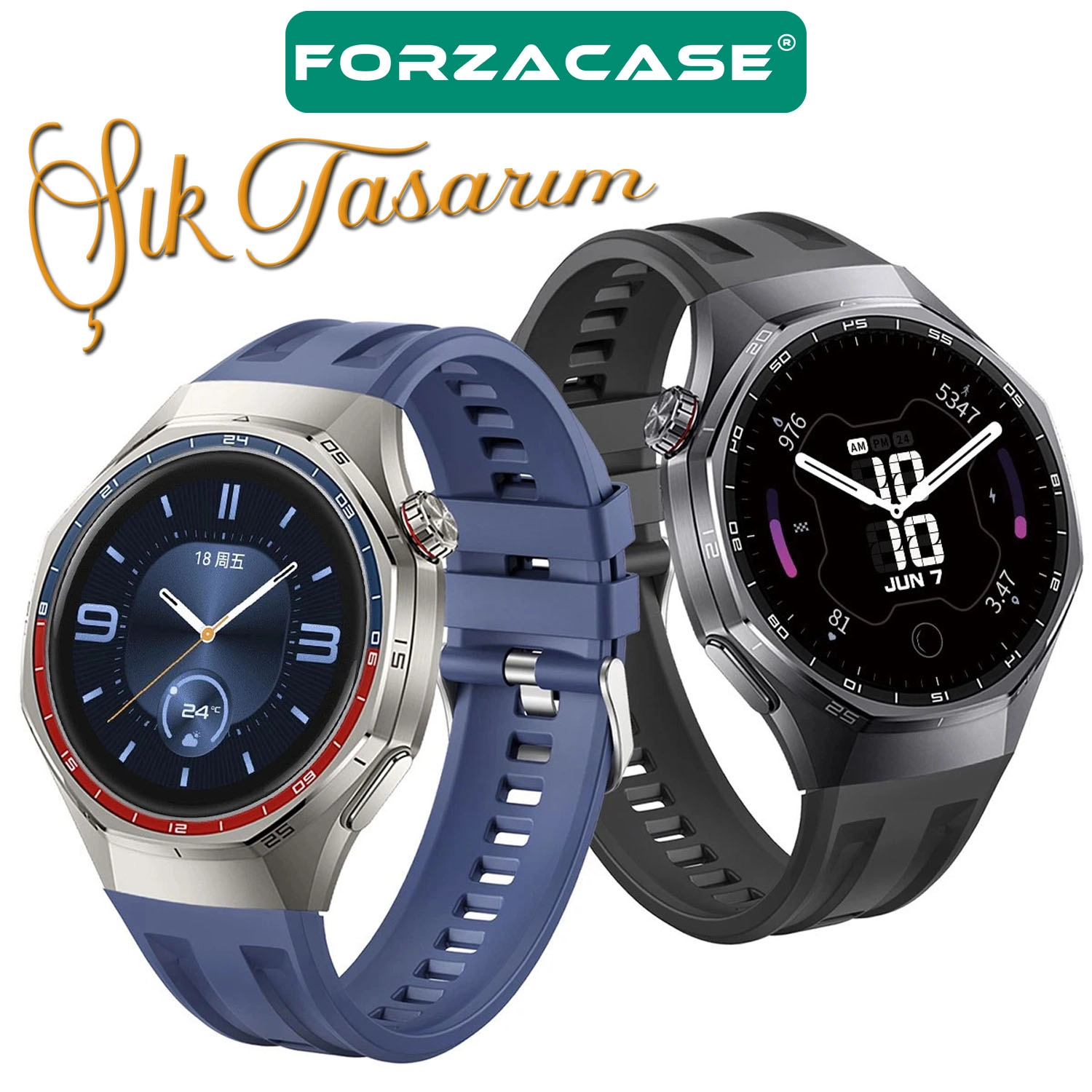 Forzacase Huawei Watch GT 6 Pro 46mm ile uyumlu Özel Tasarım Tokalı Silikon Kordon Kayış - FC1175