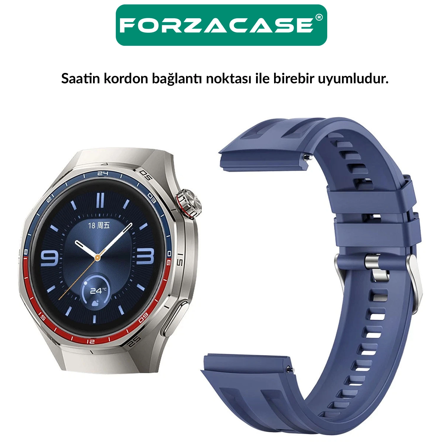 Forzacase Huawei Watch GT 6 Pro 46mm ile uyumlu Özel Tasarım Tokalı Silikon Kordon Kayış - FC1175