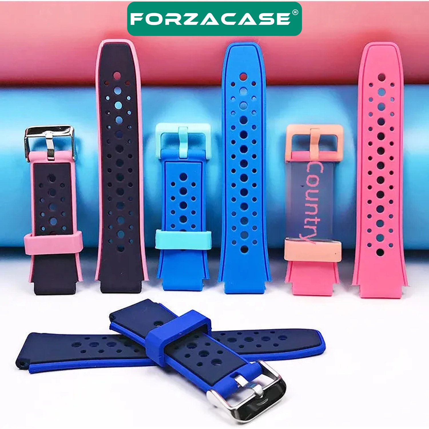 Forzacase 18mm Akıllı Çocuk Saatleri ile uyumlu Çift Renk Şık Silikon Kordon Kayış - FC1177