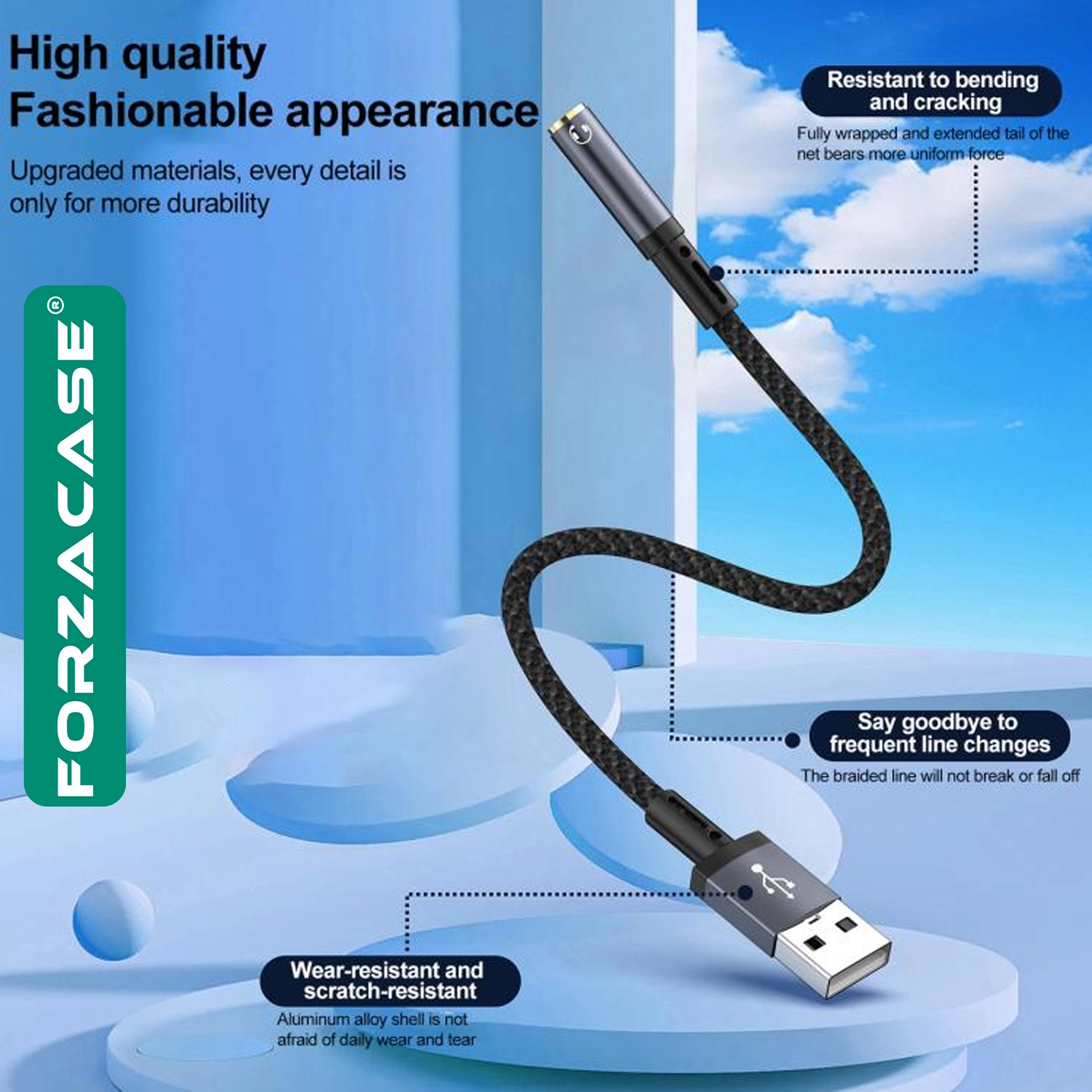 Forzacase USB-A Girişli Telefonlarla Uyumlu Kablolu Kulaklık Çevirici Jack Aux Çevirici - FC1181