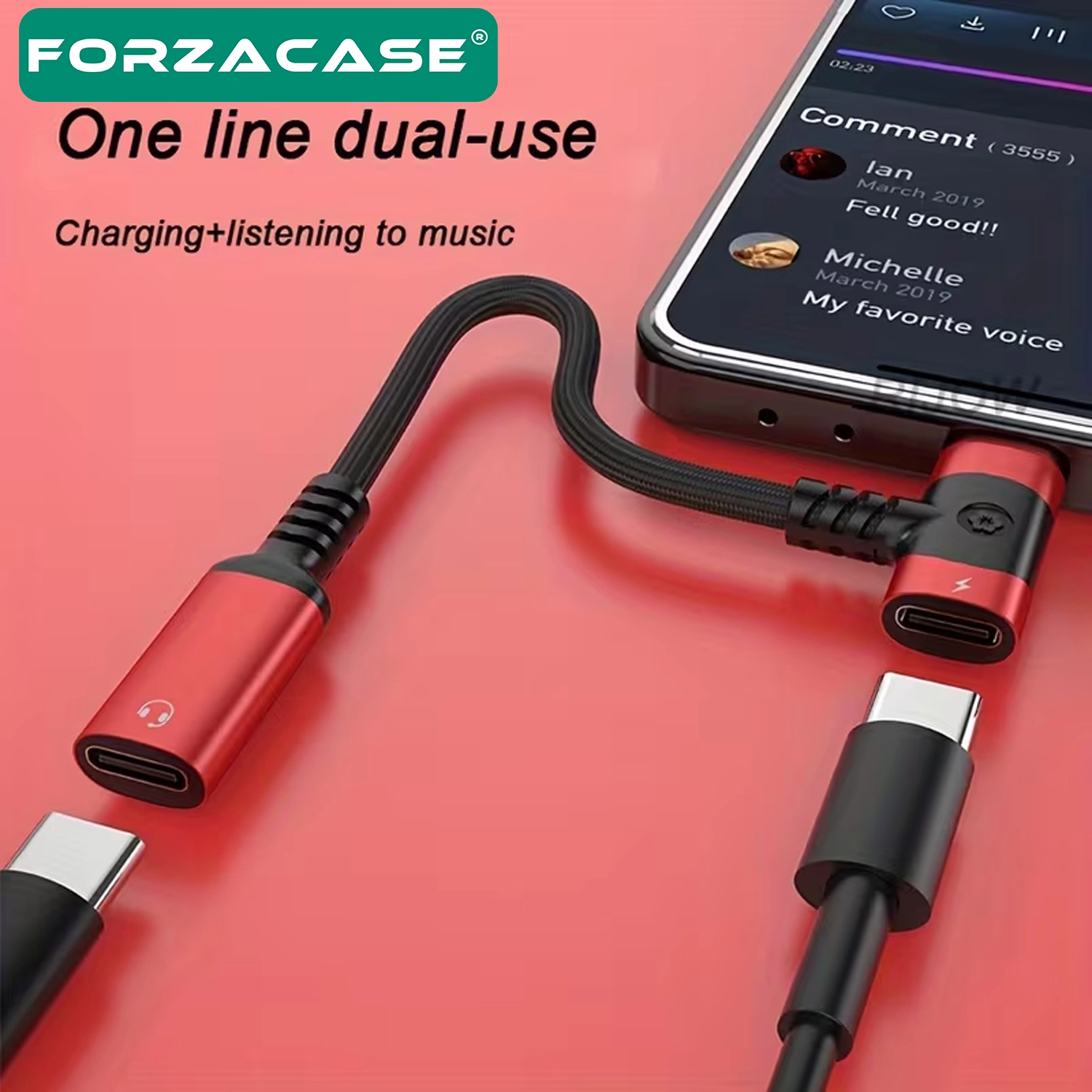 Forzacase iPhone iPad Macbook Android ile uyumlu 2in1 Type-C Şarj + Kulaklık Çevirici Adaptör 60W - FC1182