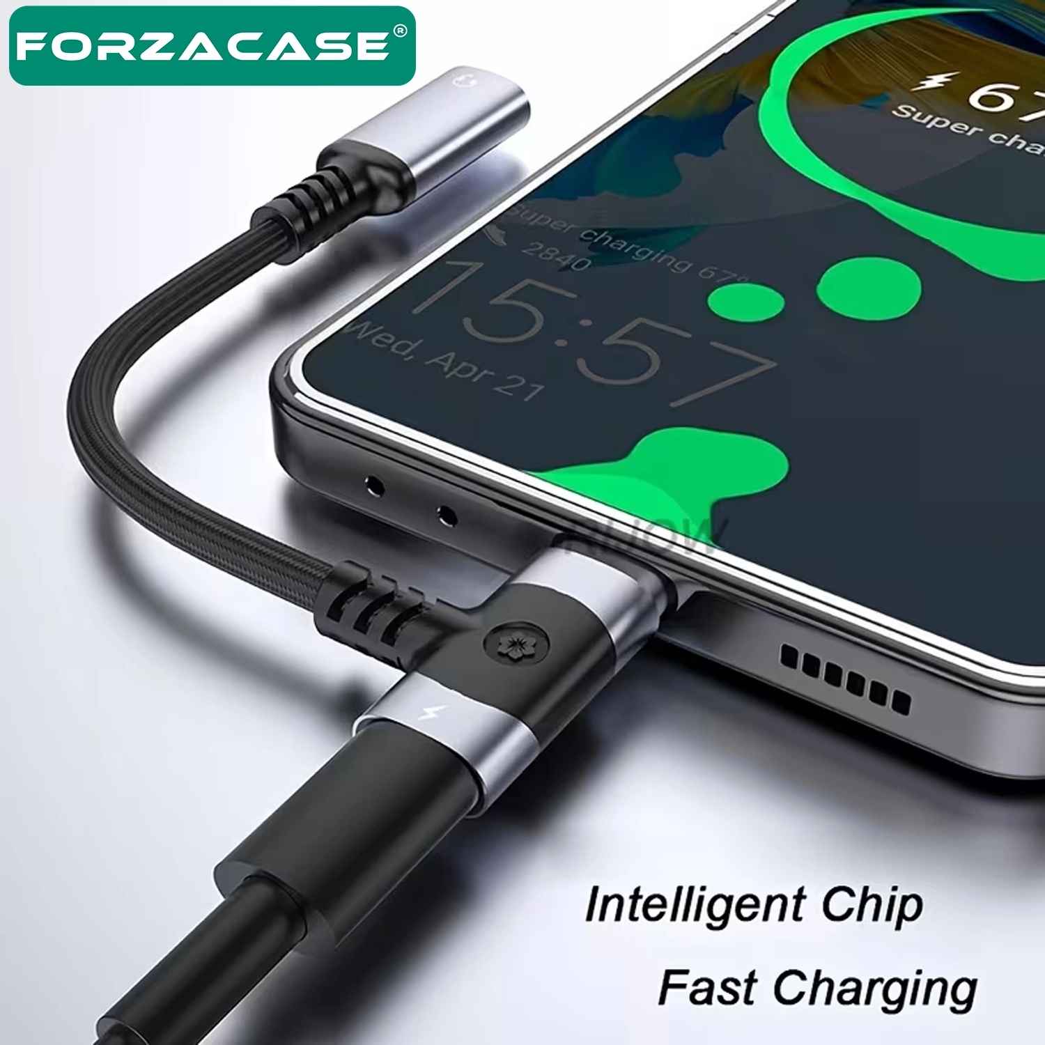 Forzacase iPhone iPad Macbook Android ile uyumlu 2in1 Type-C Şarj + Kulaklık Çevirici Adaptör 60W - FC1182