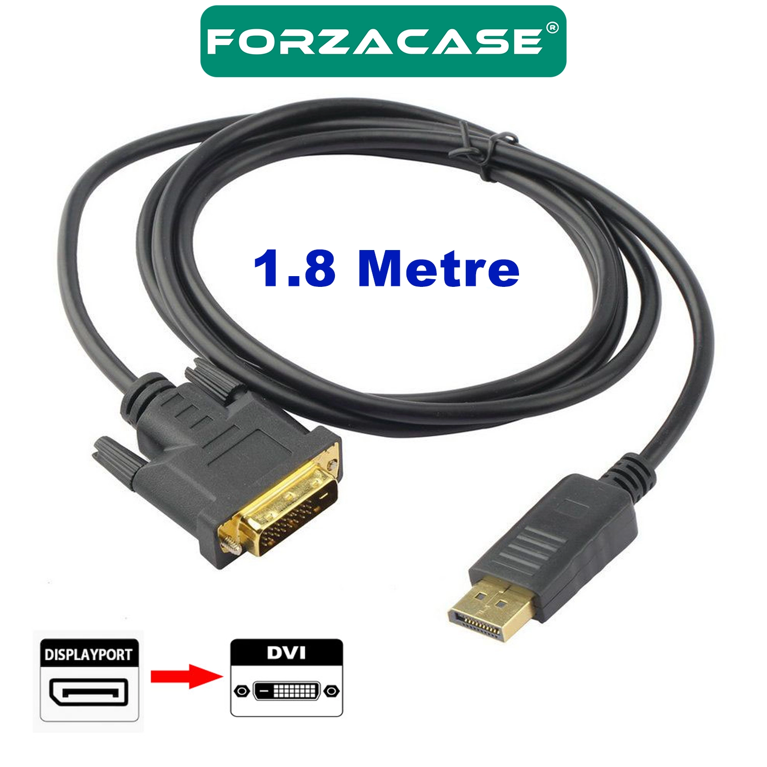 Forzacase Displayport to Dvı Kablo Monitor Projektor Görüntü Aktarıcı DP to Dvı (24+1) 1.8 Metre- FC1183