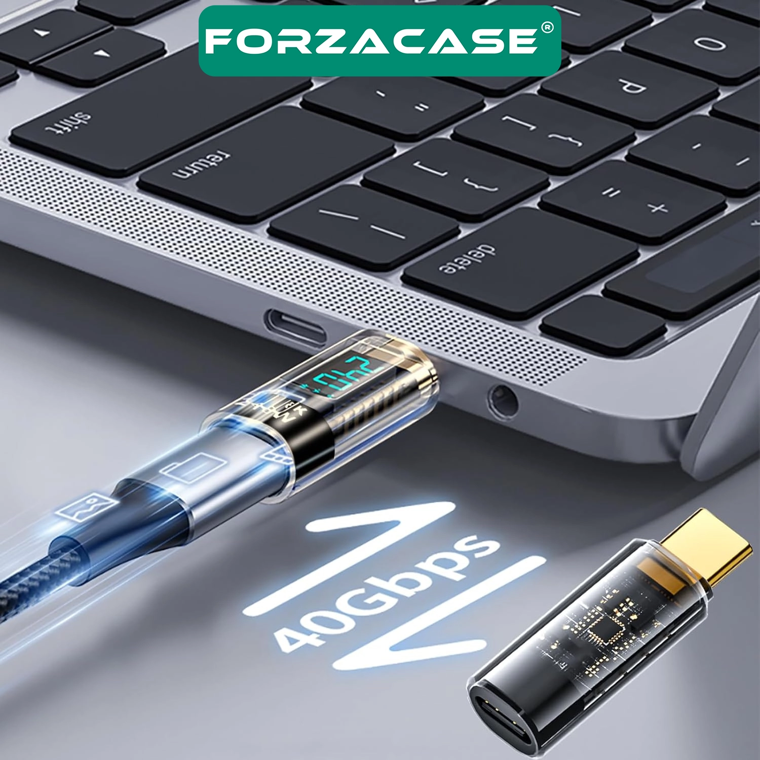 Forzacase 240W PD 3.1 Hızlı Şarj 40Gbps Data Veri Aktarıcı Dijital Ekranlı Type-C Adaptör - FC1185