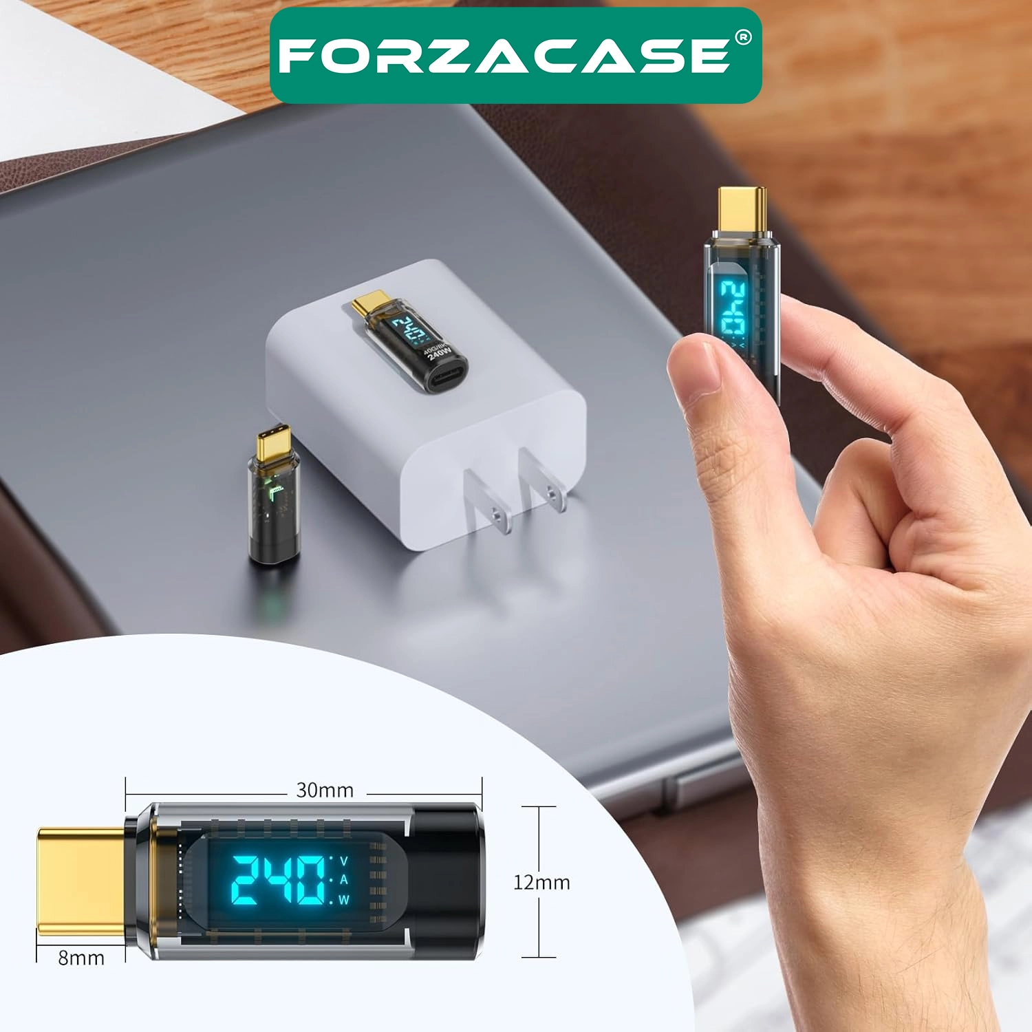 Forzacase 240W PD 3.1 Hızlı Şarj 40Gbps Data Veri Aktarıcı Dijital Ekranlı Type-C Adaptör - FC1185