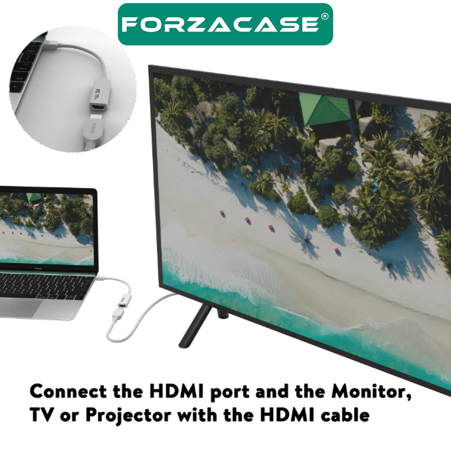 Forzacase 4K HD Mini DisplayPort to HDMI Dönüştürücü Adaptör Kablo 30 cm - FC1190