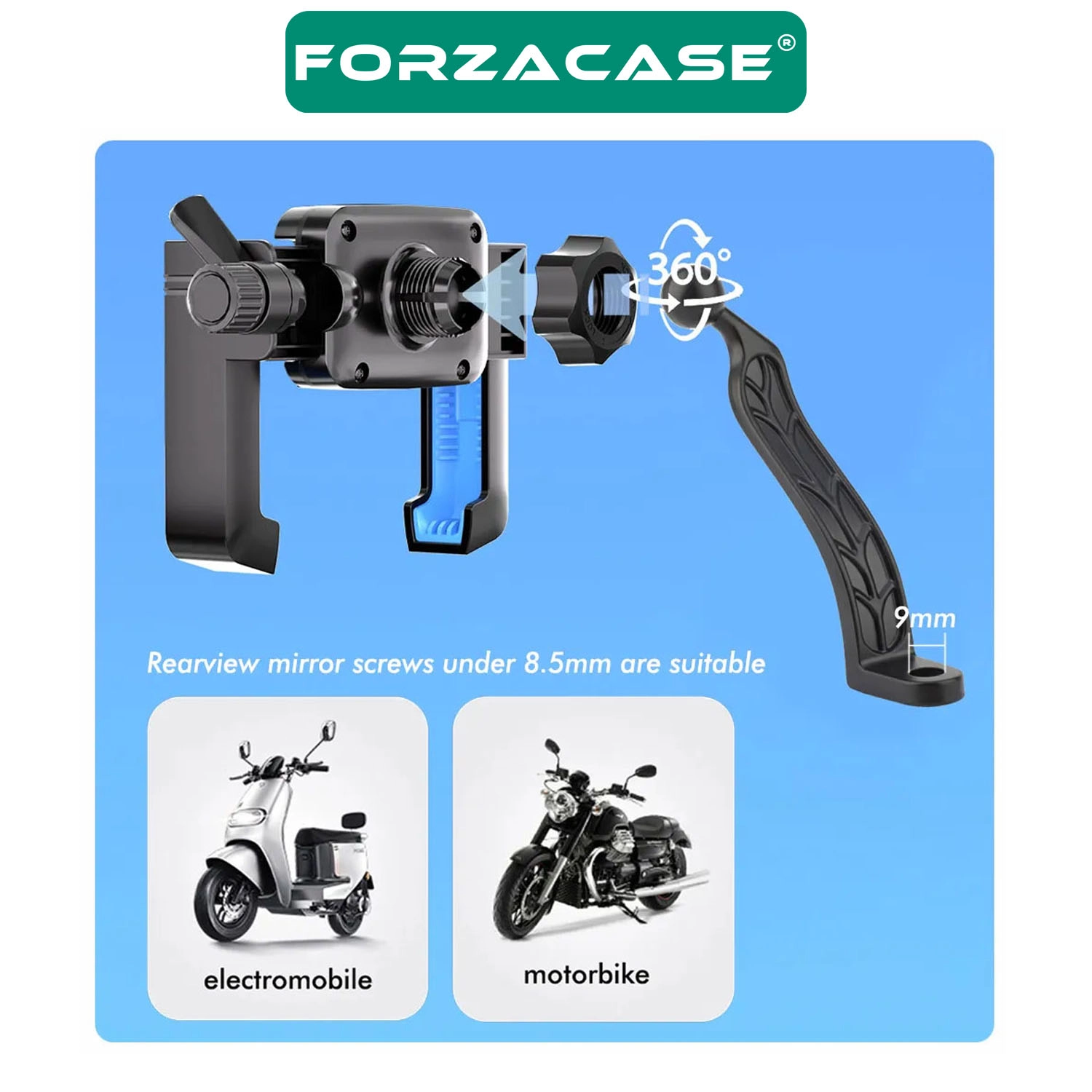 Forzacase 4.7-6.7 inç Telefonlar ile uyumlu Bisiklet Motosiklet Ayna Montajlı Telefon Tutucu FC1201