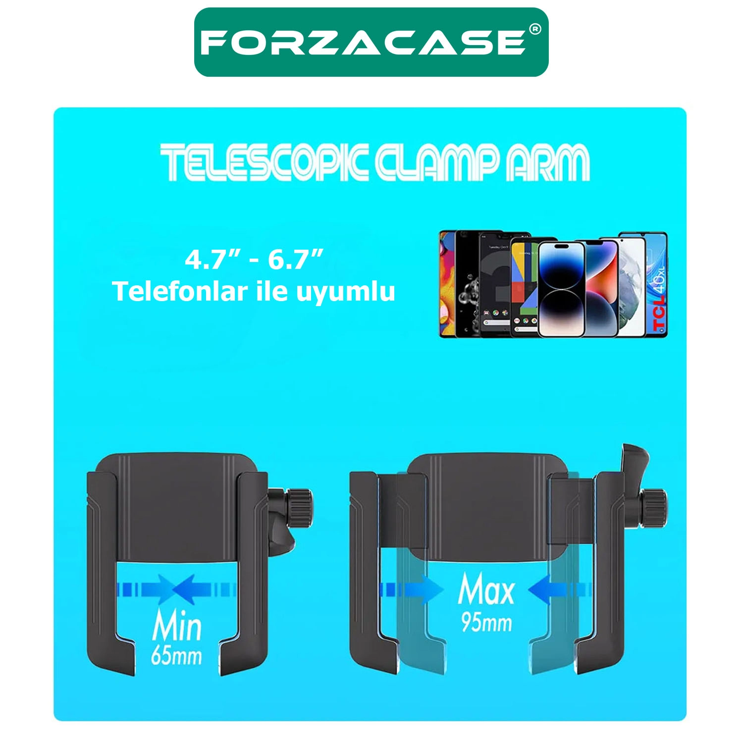 Forzacase 4.7-6.7 inç Telefonlar ile uyumlu Bisiklet Motosiklet Ayna Montajlı Telefon Tutucu FC1201