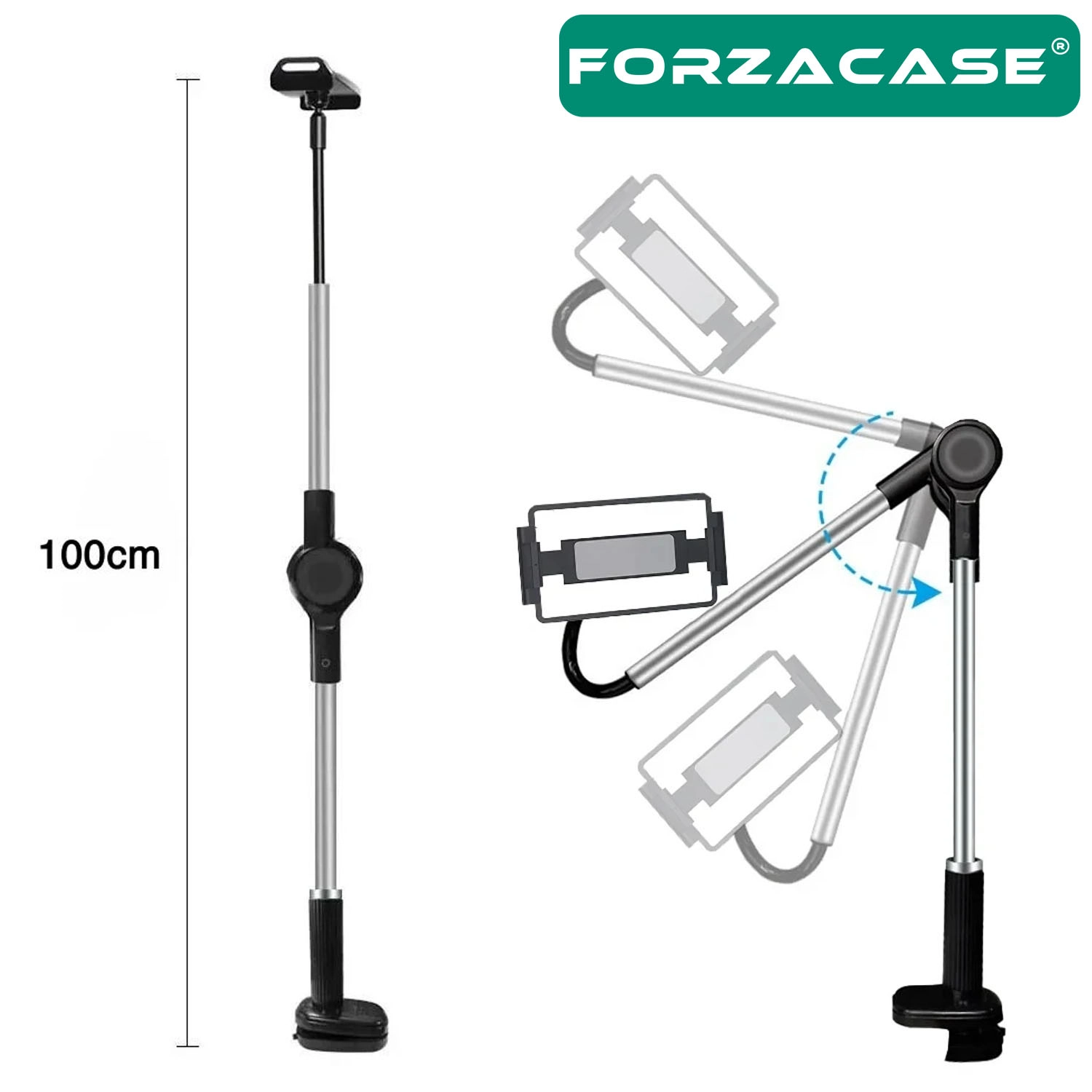 Forzacase 4.7’’-12.9’’ Esnek Masaüstü Tablet & Telefon Tutucu | 360° Döner, Ayarlanabilir Stand FC1203