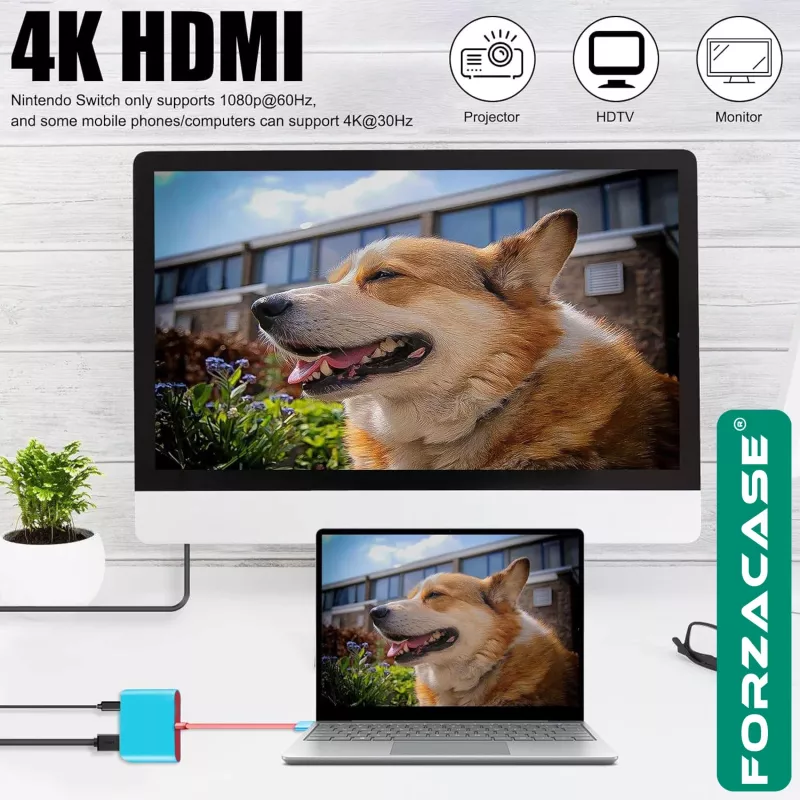 Forzacase Nintendo Switch 1-2 için 3in1 Type C HDMI TV Adaptörü Dock Şarj Destek OLED Uyumlu FC1204