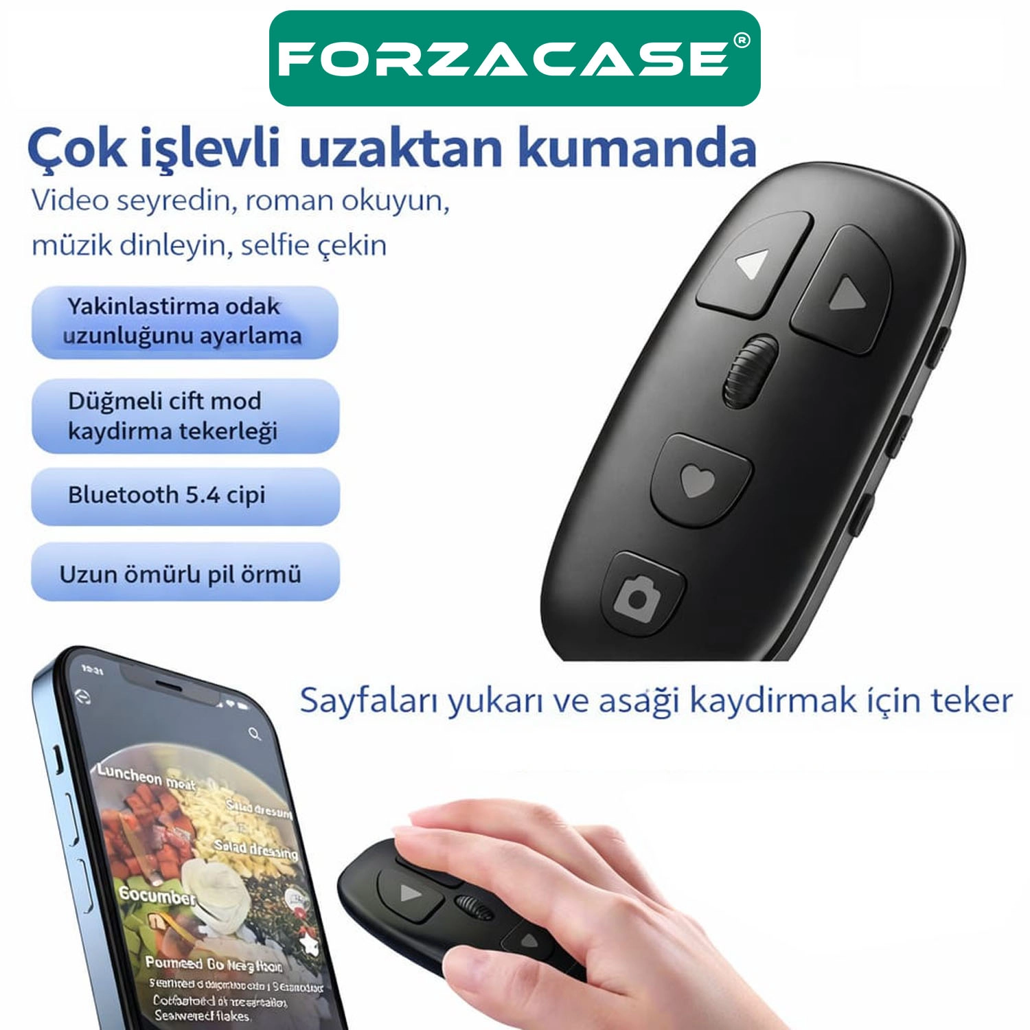 Forzacase Mouse Tasarım Bluetooth Uzaktan Kumanda Sayfa Çevirici Video Selfie Kumandası - FC1206