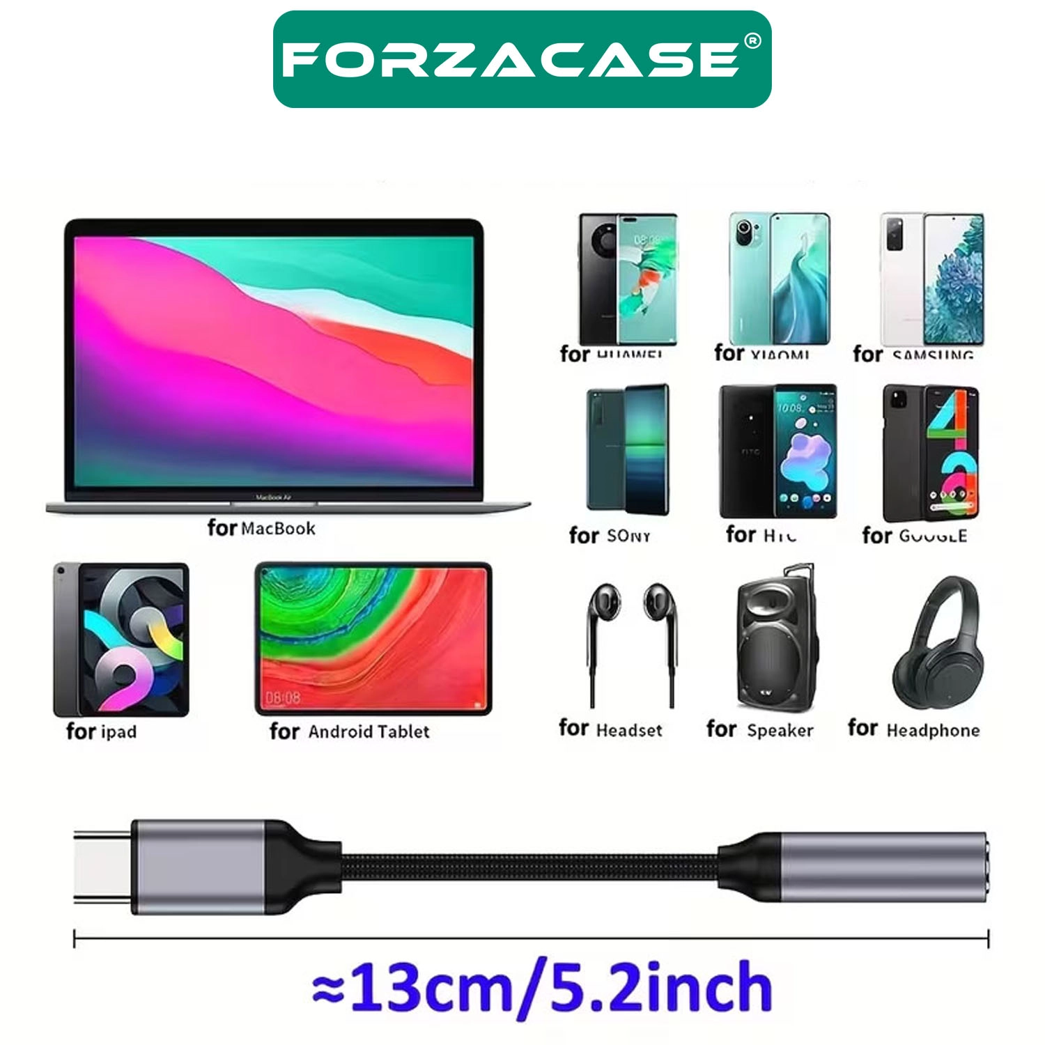 Forzacase Type-C Girişli Telefonlarla Uyumlu Kablolu Kulaklık Çevirici Jack Aux Çevirici - FC1207