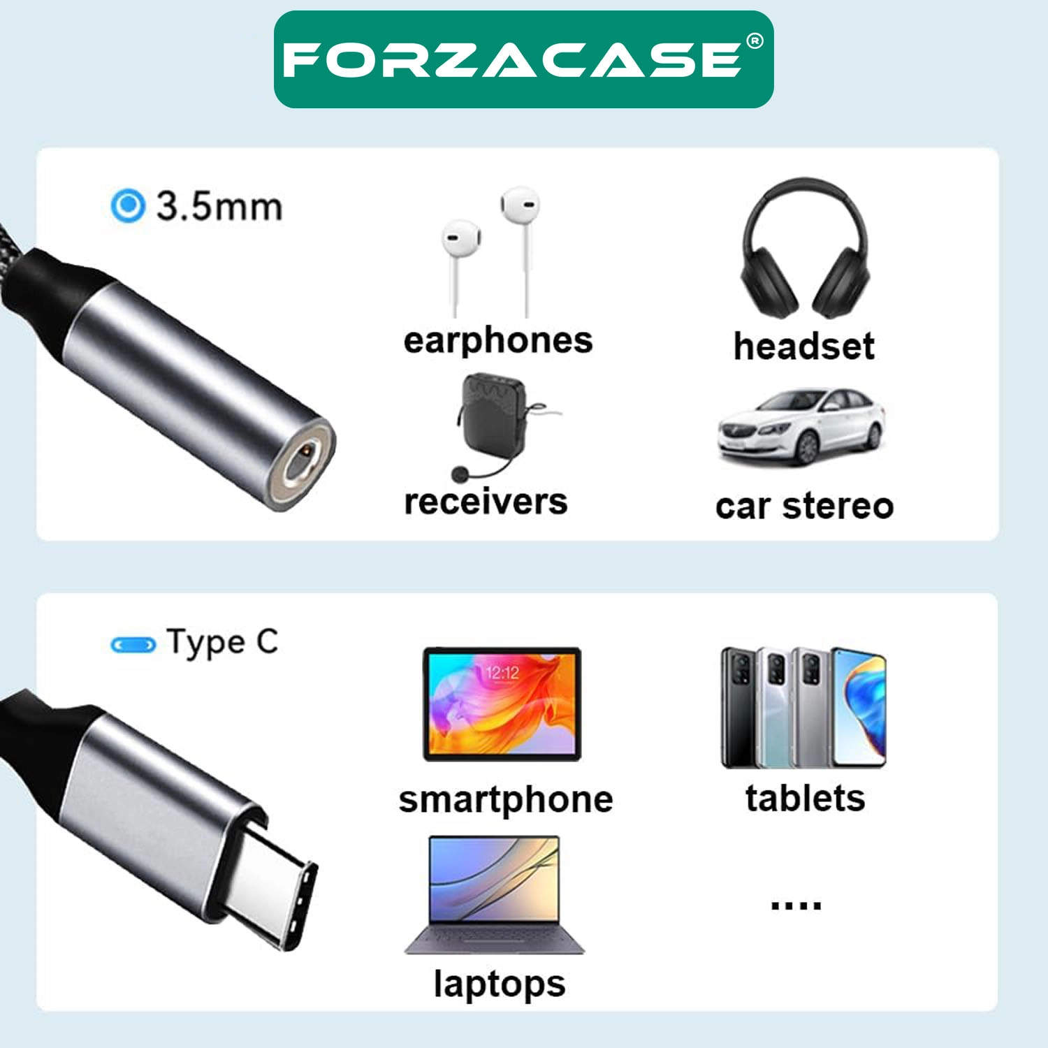 Forzacase Type-C Girişli Telefonlarla Uyumlu Kablolu Kulaklık Çevirici Jack Aux Çevirici - FC1207
