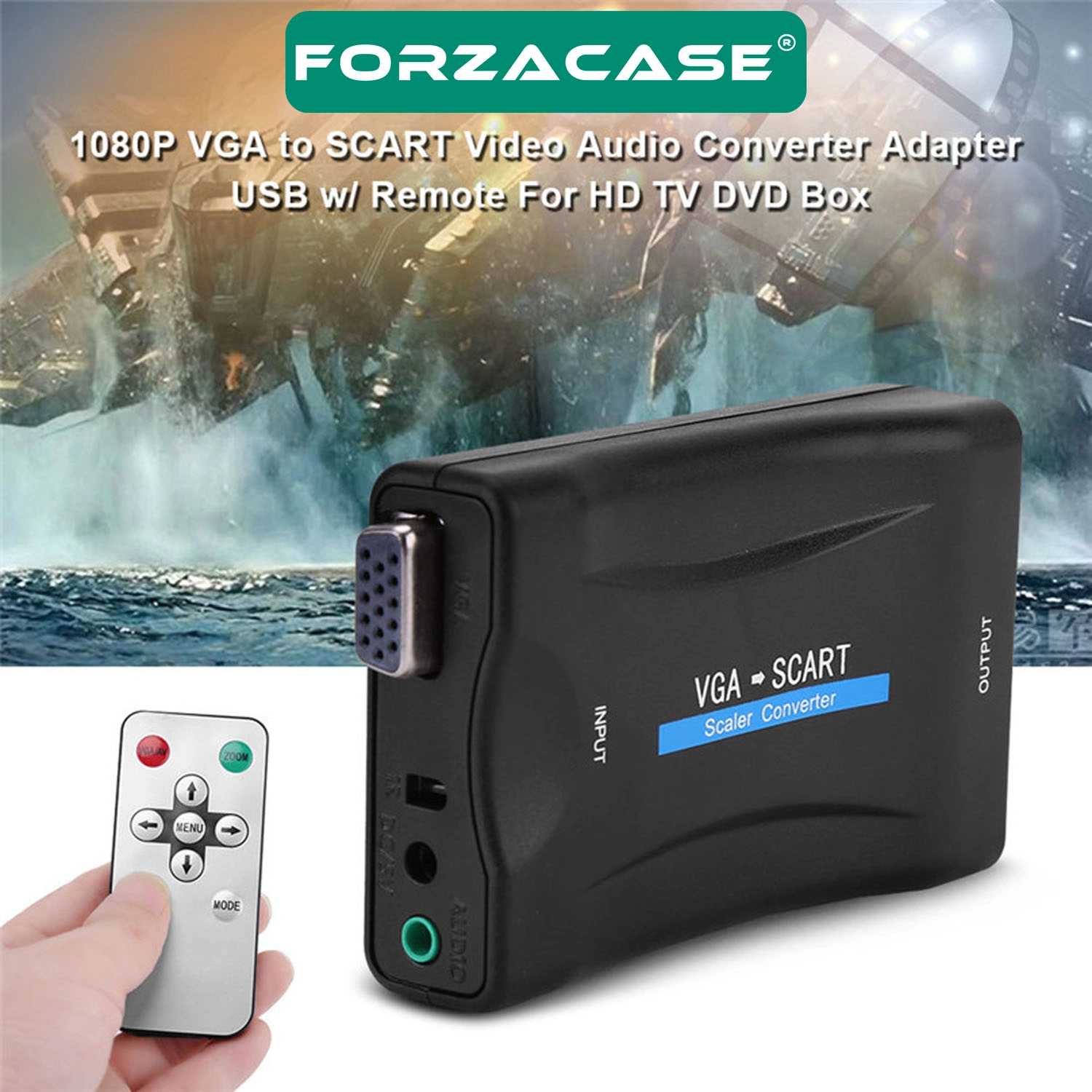 Forzacase VGA to SCART Ses Destekli Aktif Dönüştürücü 1080P Scaler VGA SCART Çevirici - FC1208