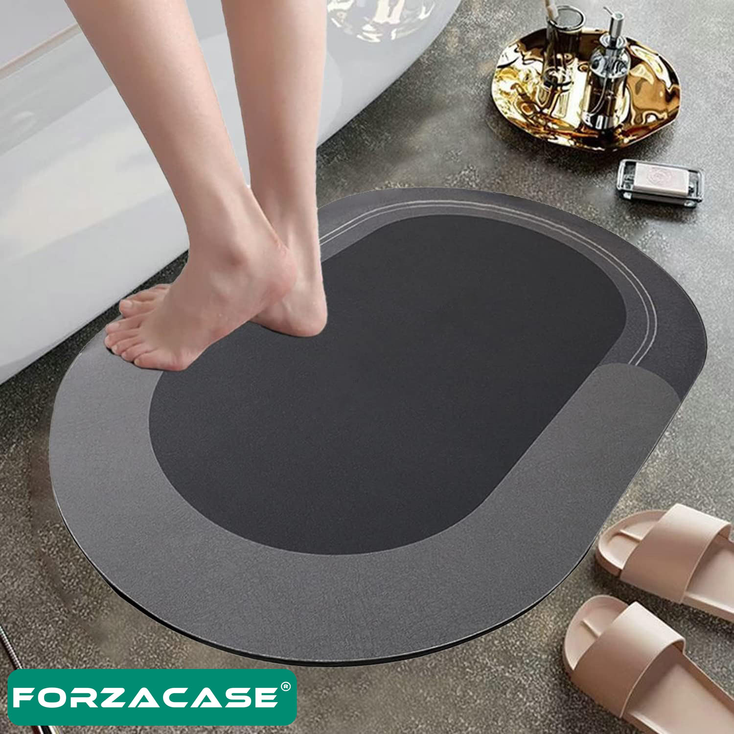 Forzacase Banyo Paspası Kaymaz Tabanlı Süper Emici Nappa Deri Banyo Abdest Paspası - FC121