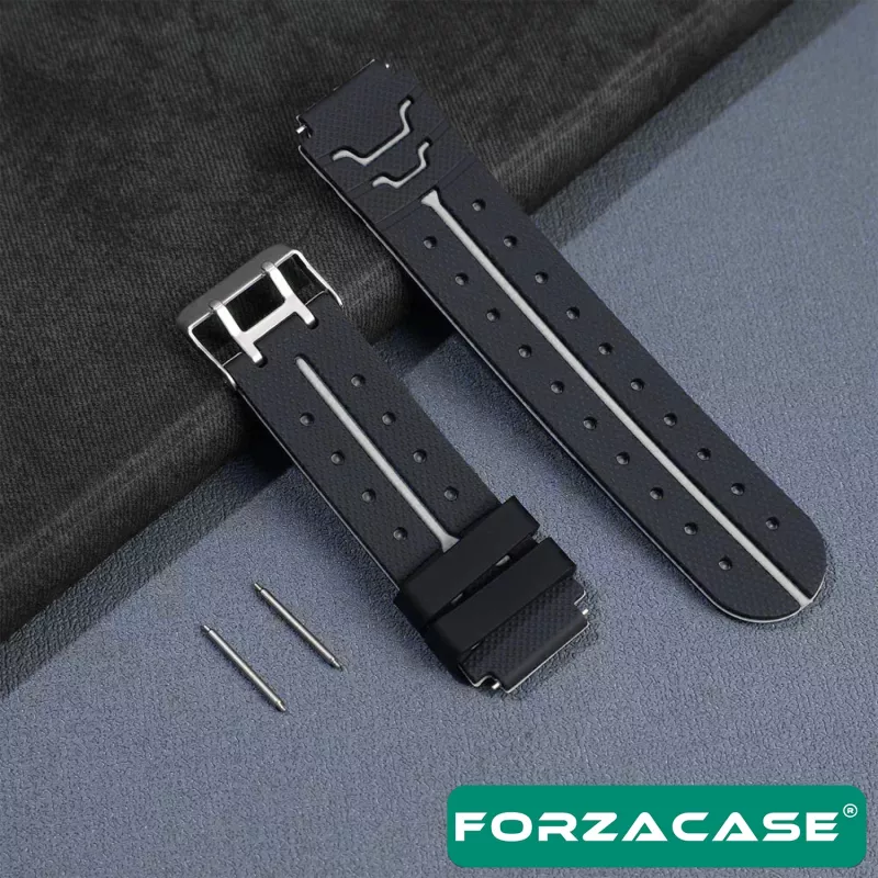Forzacase 20mm Akıllı Çocuk Saatleri ile uyumlu Şık Silikon Kordon Kayış Siyah/Gri - FC1210