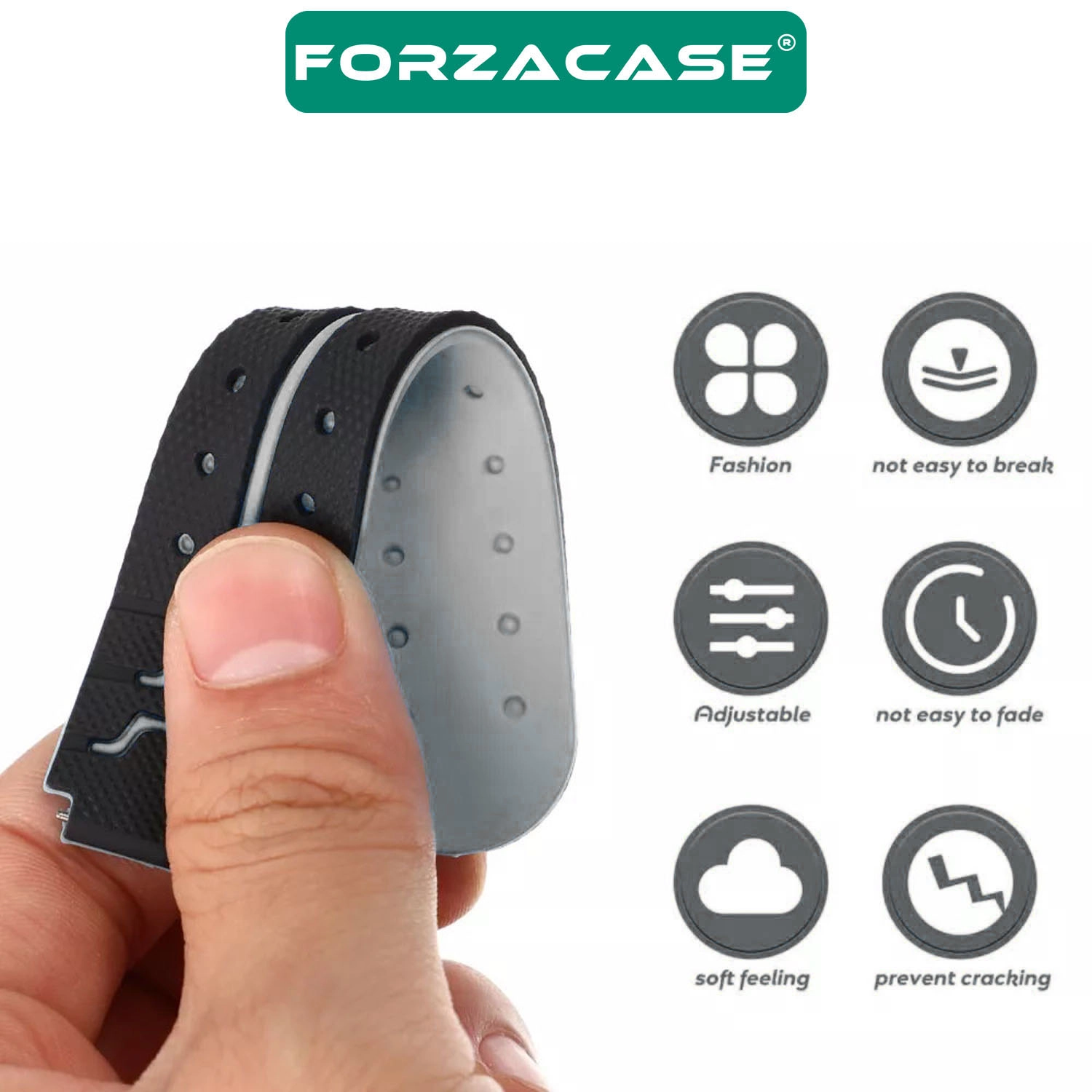 Forzacase 20mm Akıllı Çocuk Saatleri ile uyumlu Şık Silikon Kordon Kayış Siyah/Gri - FC1210