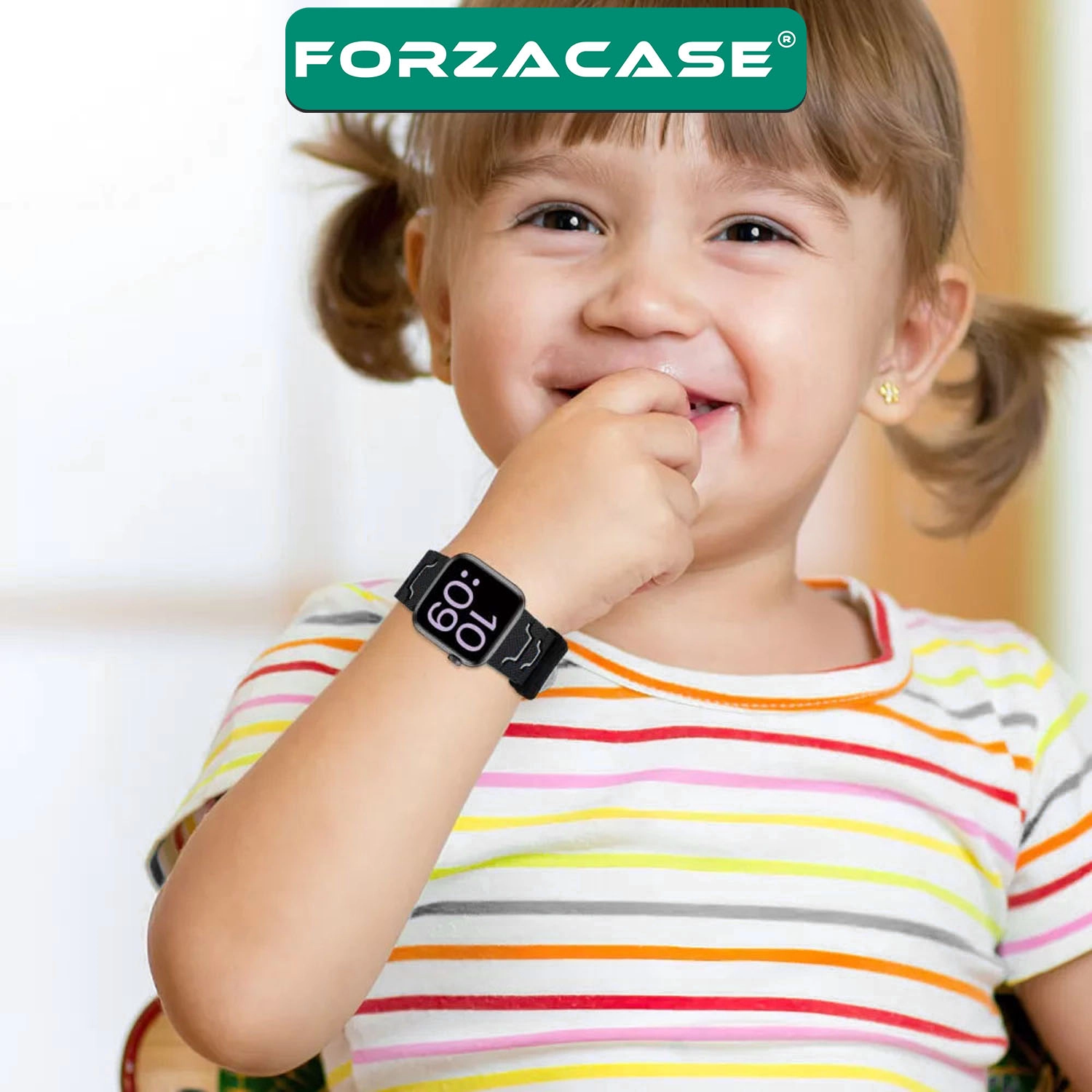 Forzacase 20mm Akıllı Çocuk Saatleri ile uyumlu Şık Silikon Kordon Kayış Siyah/Gri - FC1210