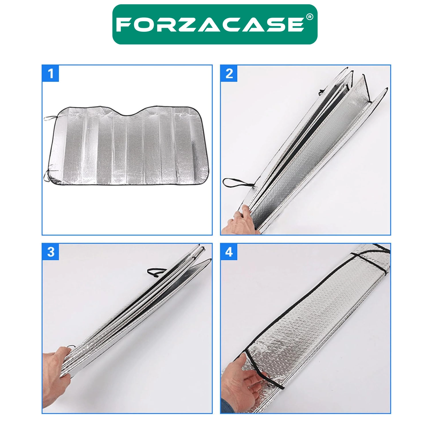 Forzacase Oto Ön Cam Güneşliği 130x60 cm UV Korumalı Katlanabilir Alüminyum Araç Güneşlik  - FC1217