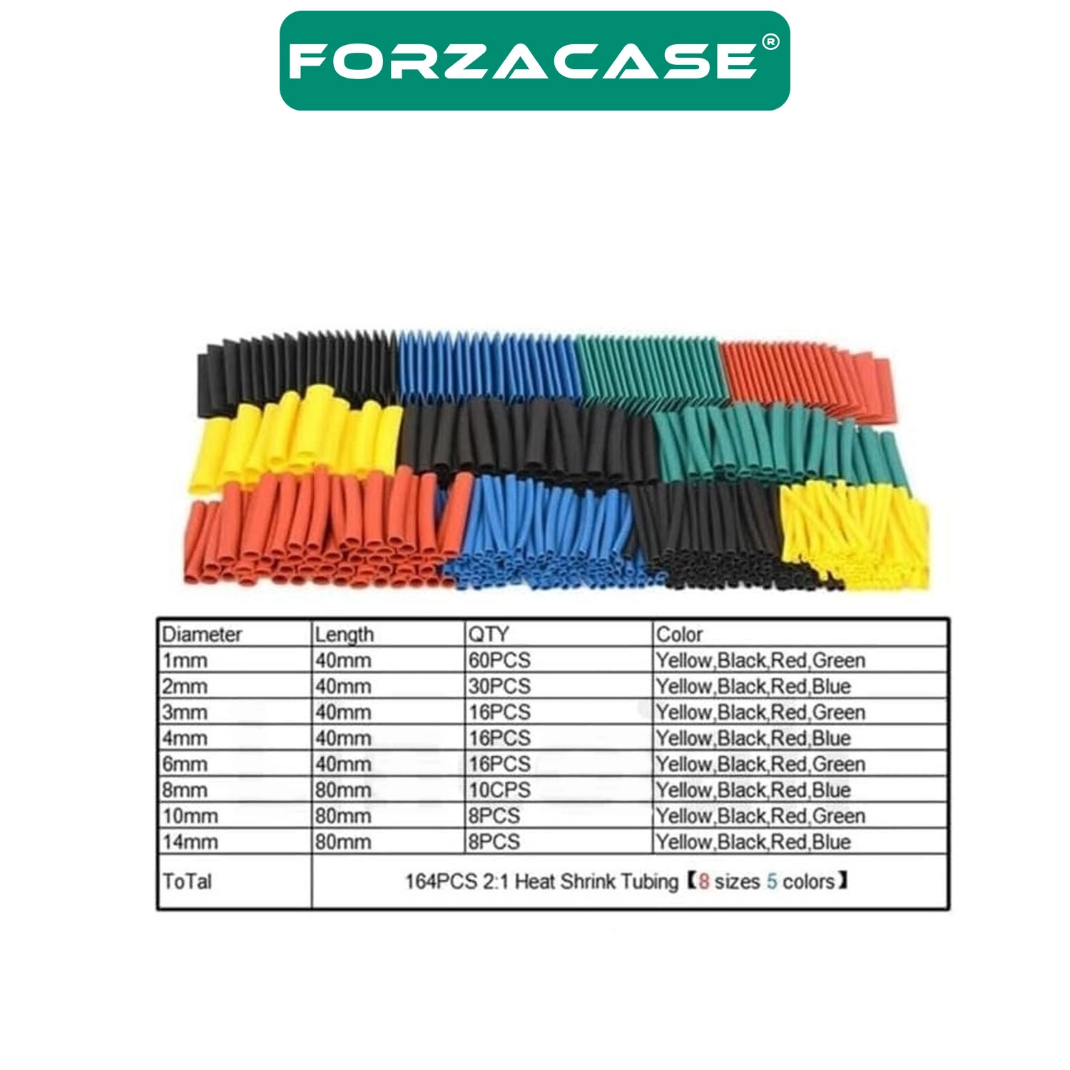 Forzacase Isı ile Daralana Kablo Koruyucu Makaron Seti 164 Parça - FC1218