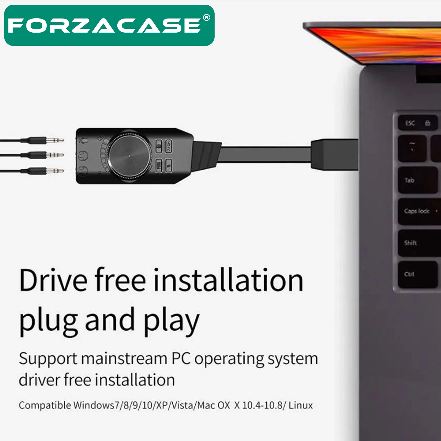 Forzacase USB DSP Harici Ses Kartı 7.1 Kanal 3.5mm Kulaklık Mikrofon Çevirici, PUBG LOL Efekt FC1225
