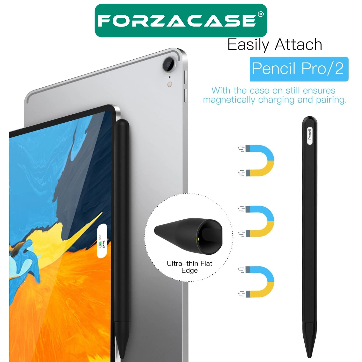 Forzacase Apple Pencil (2. nesil) ile uyumlu Manyetik Şarj Destekli İnce Ergonomik Kaymaz Koruyucu Kalem Kılıf - FC1232