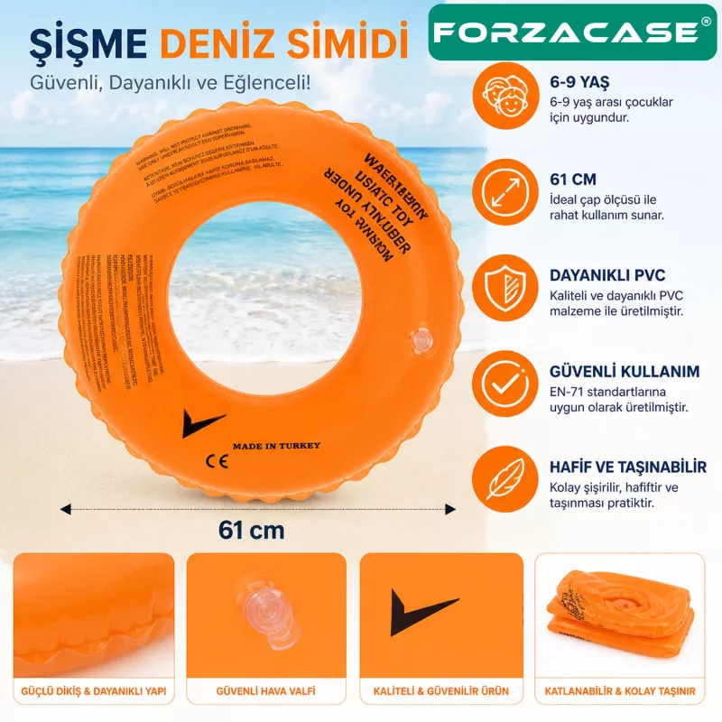 Forzacase 6-9 Yaş Çocuklar için uygun Deniz Havuz Yüzme Simidi Can Simidi 61 cm - FC1235
