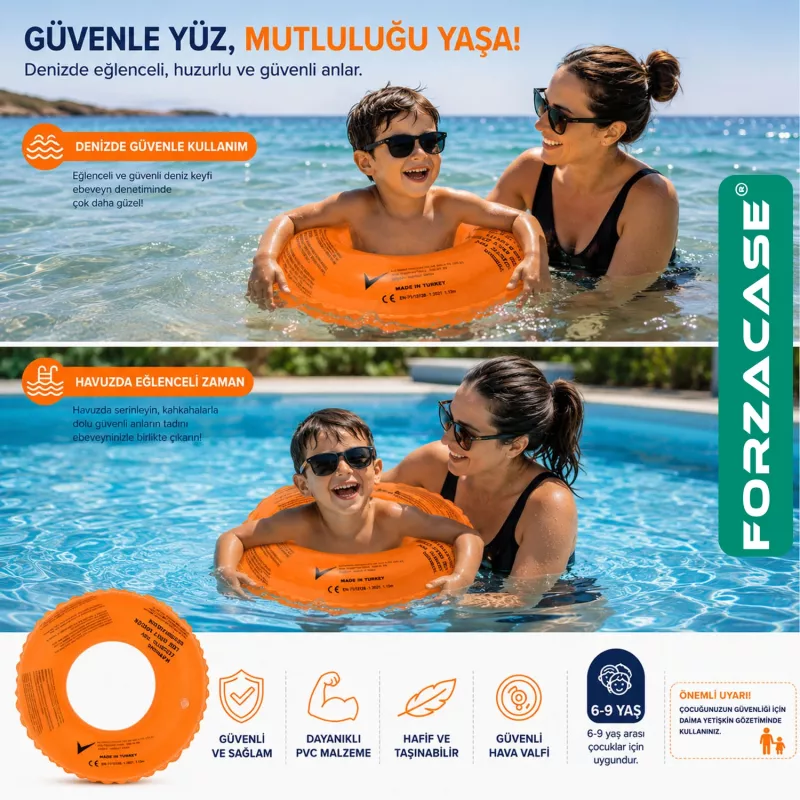Forzacase 6-9 Yaş Çocuklar için uygun Deniz Havuz Yüzme Simidi Can Simidi 61 cm - FC1235