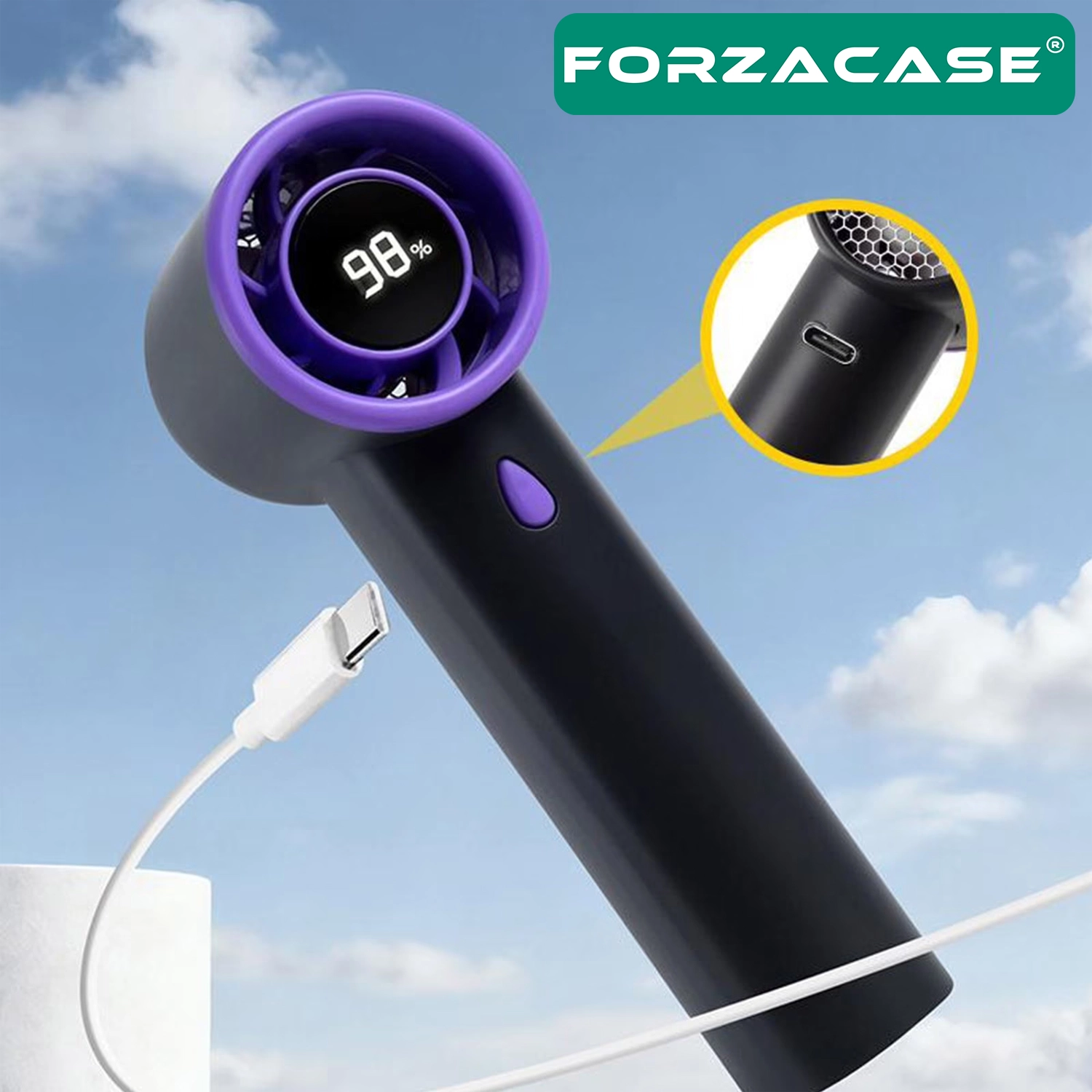 Forzacase 5 Kademeli LED Işıklı Şarjlı Taşınabilir Portatif El Vantilatörü Gezi ve Seyahat için uygun Fan - FC1236