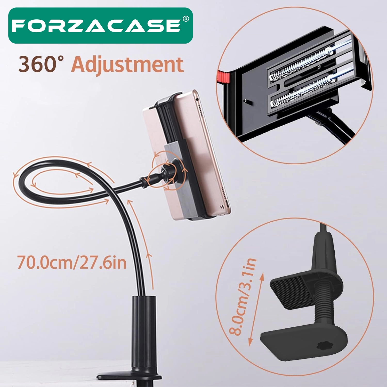 Forzacase 13 inç’e Kadar Uyumlu Yatak Masaüstü 360 Ayarlanabilir Akrobatik Telefon Tutucu Stand - FC1239