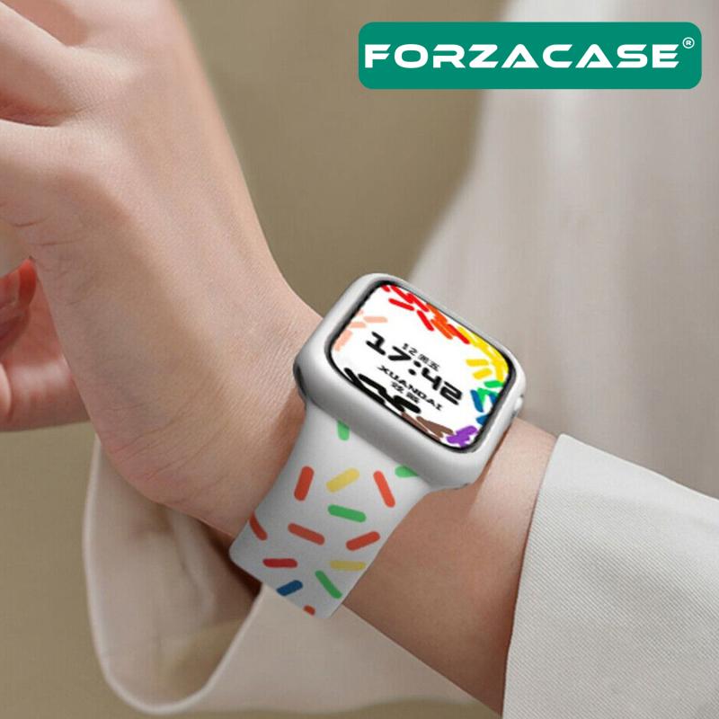 Forzacase Apple Watch 9 45mm için Renkli Damla Sportif Silikon Kordon Kayış - FC124