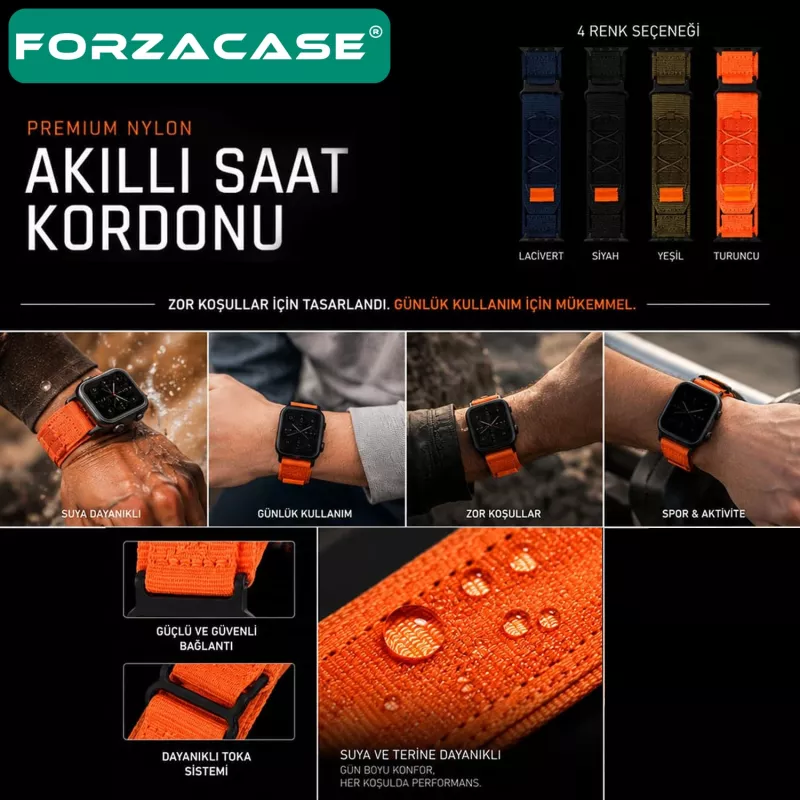Forzacase Apple Watch 11 46mm ile uyumlu Orbital Örgülü Halat Tasarımlı Hasır Kordon - FC1241