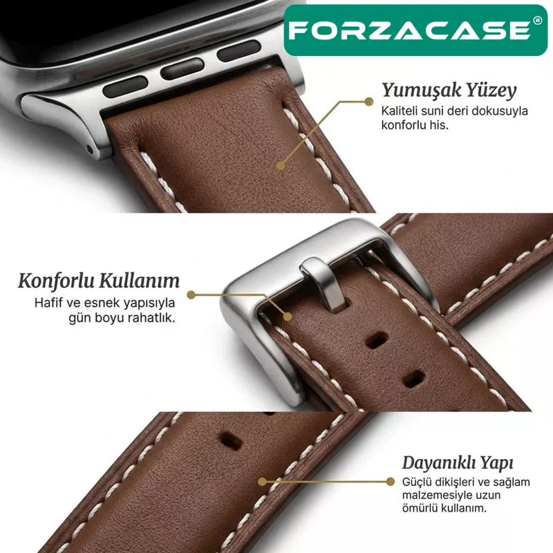 Forzacase Apple Watch Ultra 4 49mm ile uyumlu Suni Deri Kordon Kayış - FC1242
