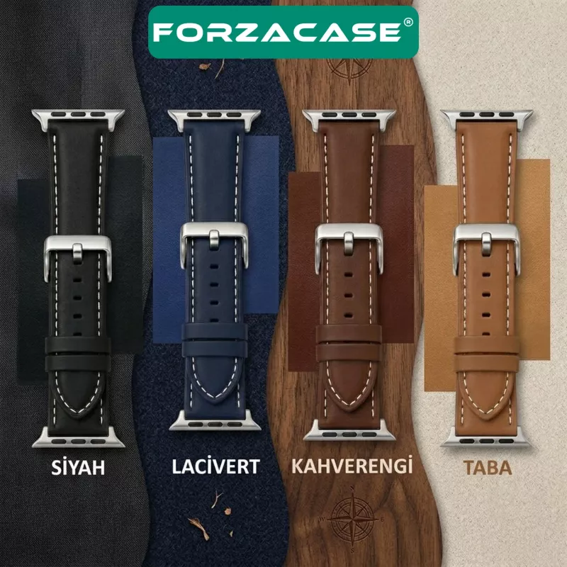 Forzacase Apple Watch Ultra 2 49mm ile uyumlu Suni Deri Kordon Kayış - FC1242