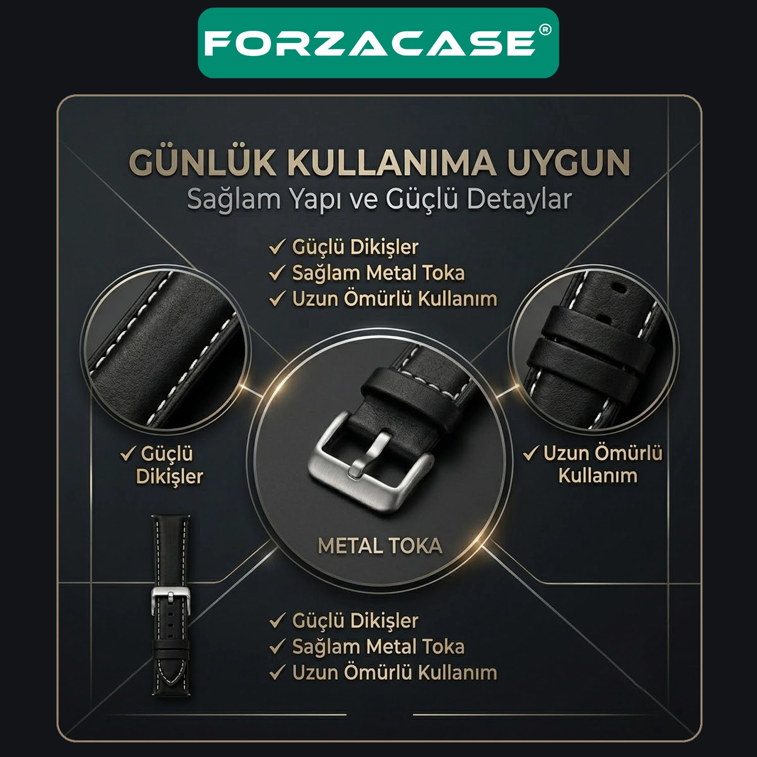 Forzacase Havit M9046 ile uyumlu Suni Deri Kordon Kayış - FC1243