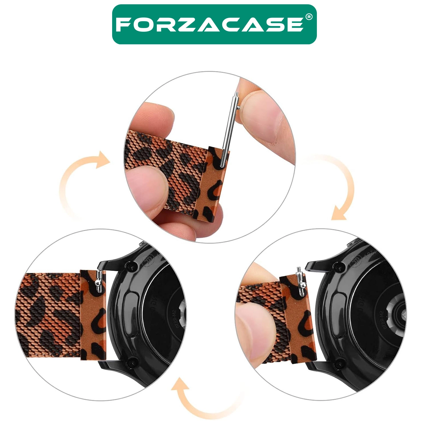 Forzacase Huawei Watch 4 / 4 Pro ile uyumlu Leopar Desen Metal Mıknatıslı Kordon Kayış - FC1245