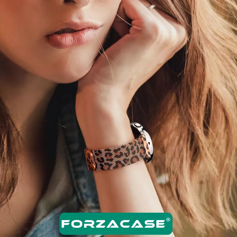 Forzacase Amazfit Pace / Pace 2 ile uyumlu Leopar Desen Metal Mıknatıslı Kordon Kayış - FC1245