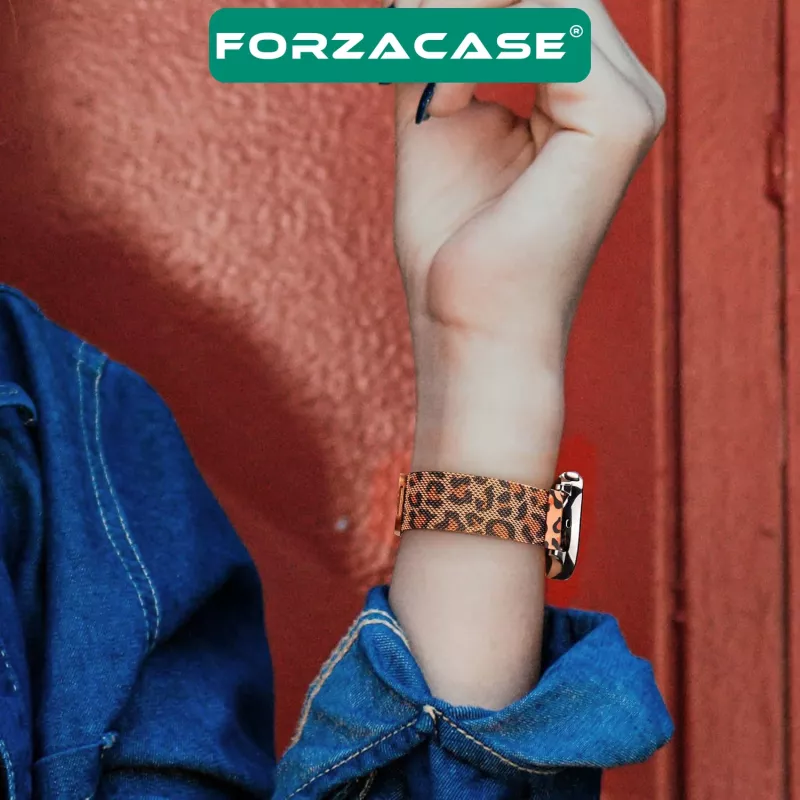 Forzacase Amazfit Pace / Pace 2 ile uyumlu Leopar Desen Metal Mıknatıslı Kordon Kayış - FC1245